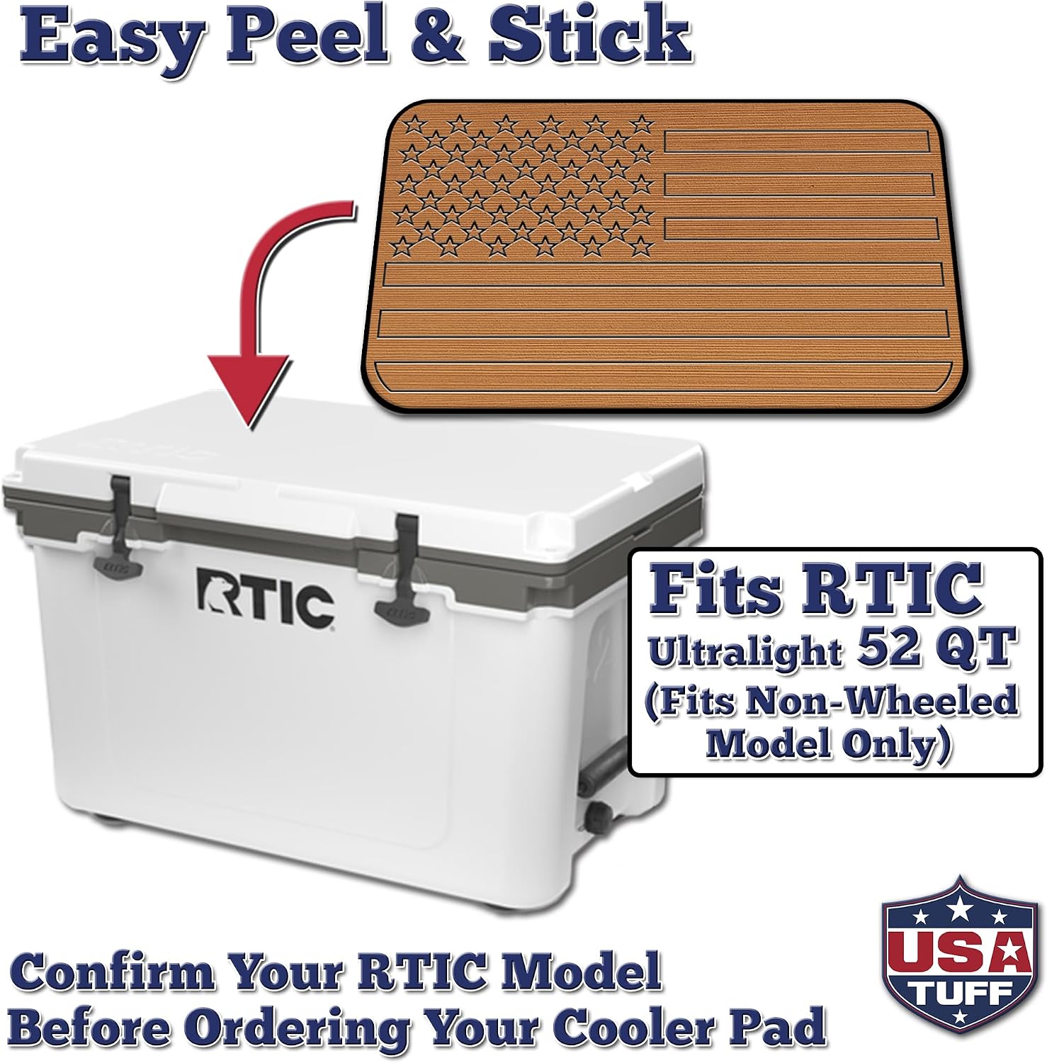 USATuff SeaDek EVA Mat Cooler Pad fits RTIC | Peel & Stick Application | Non Slip Comfort Accessories - US Flag Design (Mocha-Black)