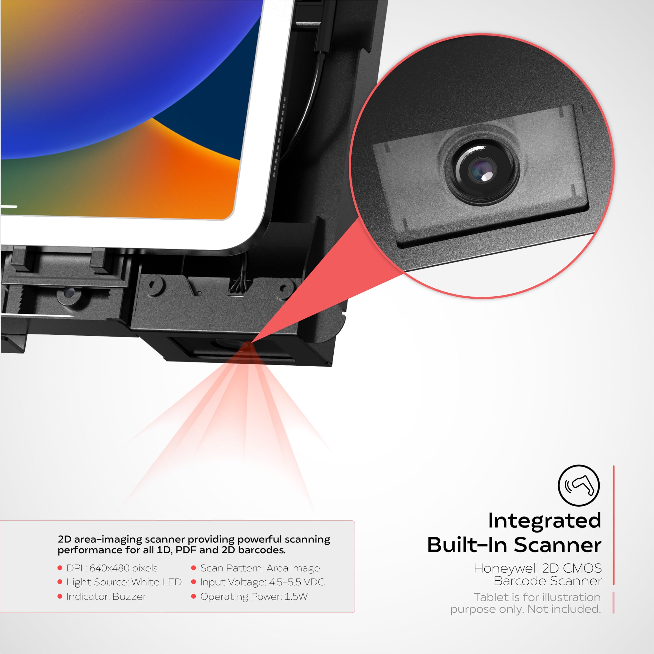CTA Digital Supporto da scrivania girevole elegante con custodia di sicurezza e scanner di codici a barre per iPad 10a generazione A16, iPad Air 11" M3 e M2, Pro 11", Galaxy Tab A7 e altri, nero