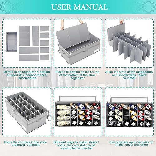 Miniatura 6 de LUVHOMEE Organizador de zapatos para armario, se adapta a 24 pares, contenedores de almacenamiento grandes para zapatos, contenedores plegables