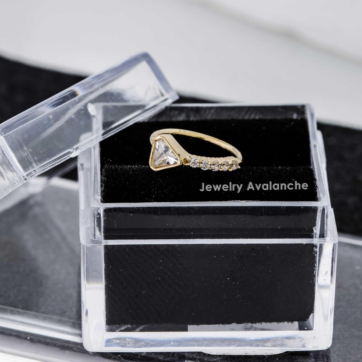 Jewelry Avalanche Solid 14K Yellow Gold Half-Eternity CZ Nose Hoop Ring, Trillion Cut CZ Bezel Nose Ring, 8mm, Twist-open 14KNH103TRI-CZ
