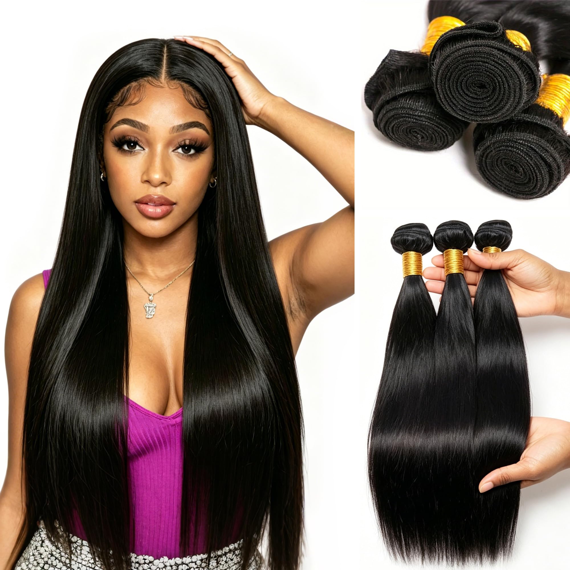 12A Glattes Tressen echthaar zum einnãhen,14 16 18 Zoll 100% unbehandeltes | Black Weft Extensions Echthaar Tressen,Brazilian Echthaar tressen zum einnähen,Gefärbt/Gebleicht/Geglättet,Human Hair Bundles