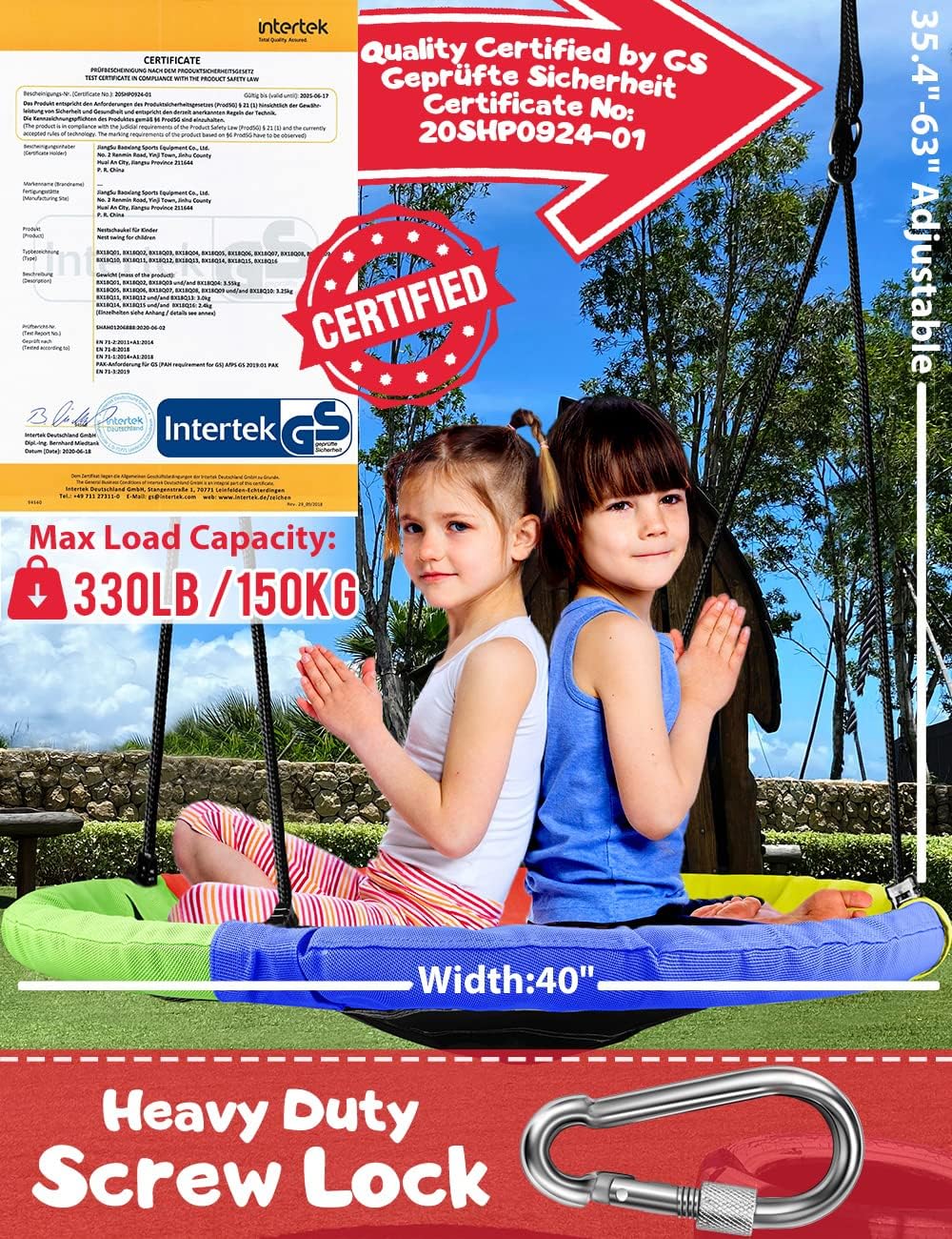 Tree Swing Set with 360° Swivel Safety Rotator 40" Saucer Swing Seat for Kids Backyard Outdoor (Multicolor)