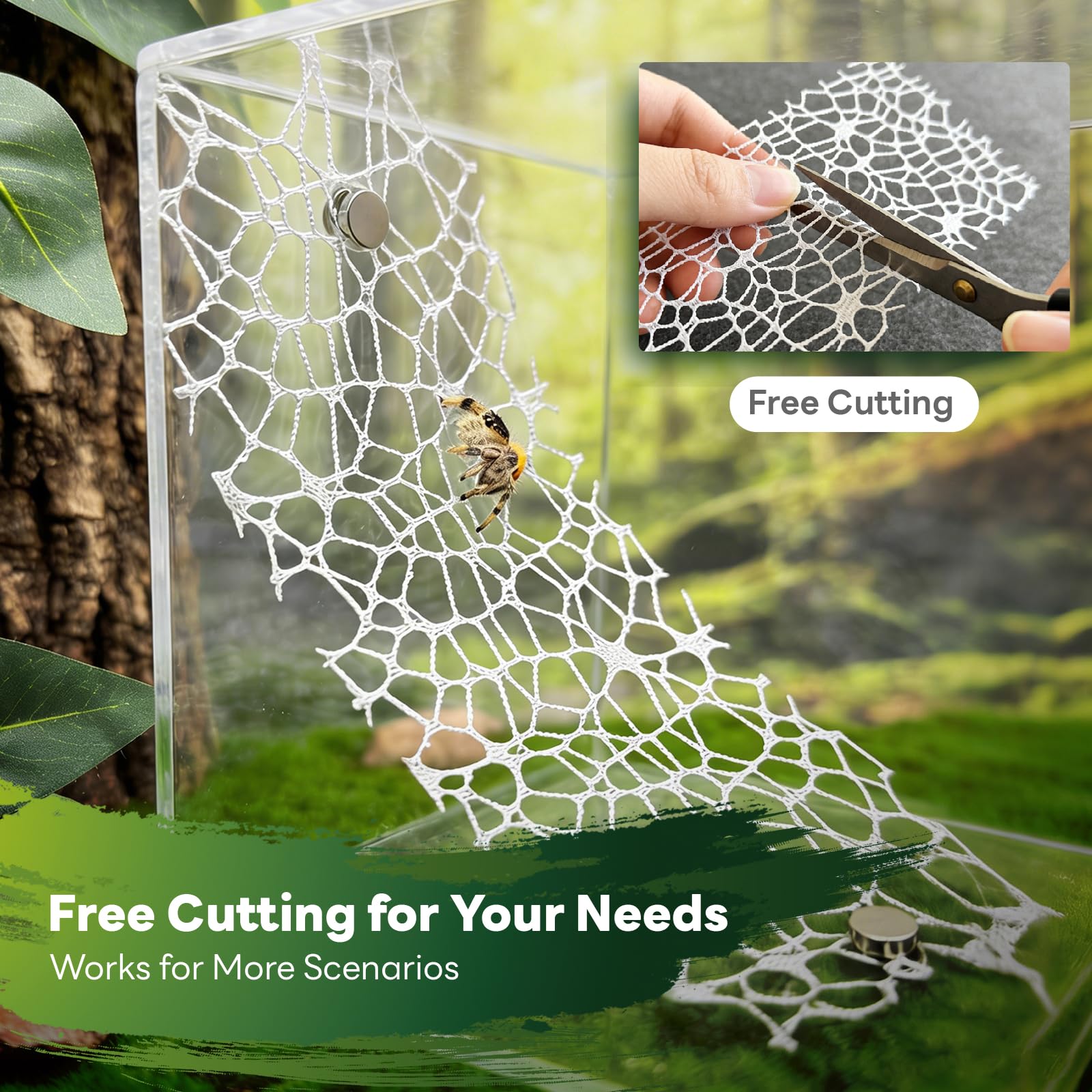 15 Stück Magnetisches Springspinnen Zubehör Set,Jute Vertikale Hängematten & Aufhängbare,Nest aus Natürlichem Hanfseil 6 Moosband,Kletterschaukel Erkunden Klettern (Nicht enthalten Terrarium)