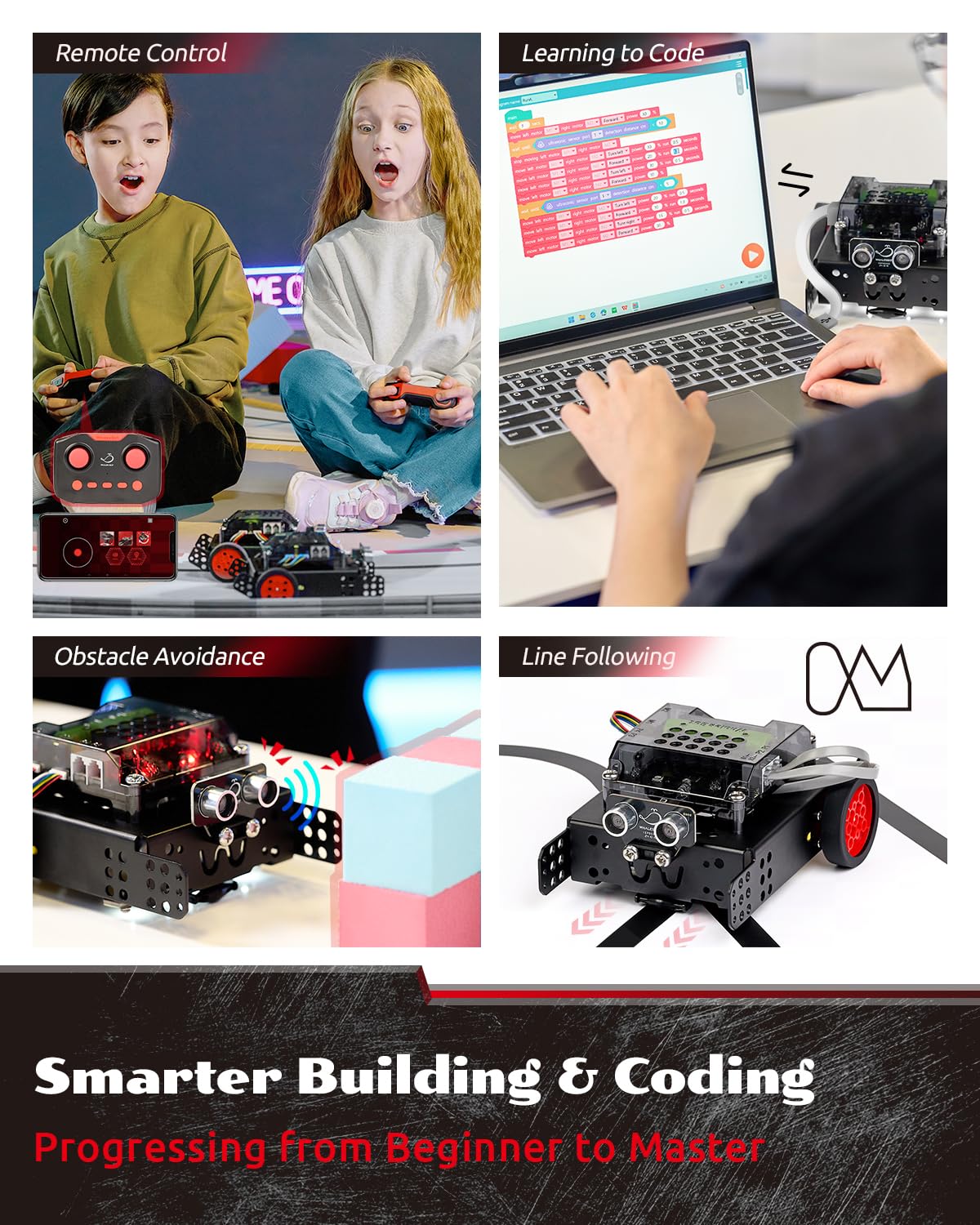 WhalesBot Rocky Coding & Remote Control Robot Kit for Kids 8-16, Modular/Scratch/Python/C Programming, Educational Engineering Science Toy Set with Multiple Sensors and Smart Controller