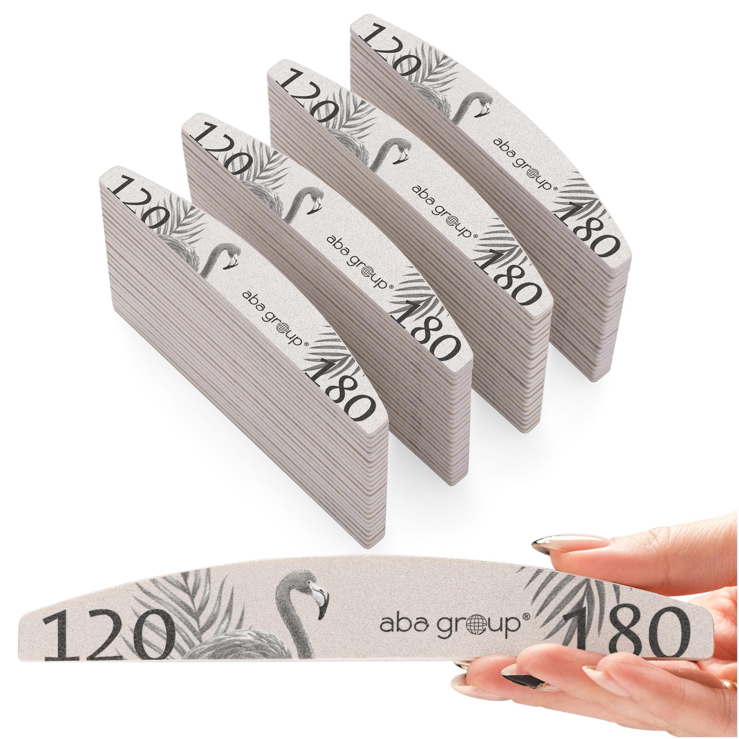 ABA GROUP Lima per unghie 120/180, 100 pezzi, mezzaluna, 4 mm di spessore, strumenti professionali per unghie in gel e naturali, lime per unghie in gel, lime per unghie double face, set di lime per