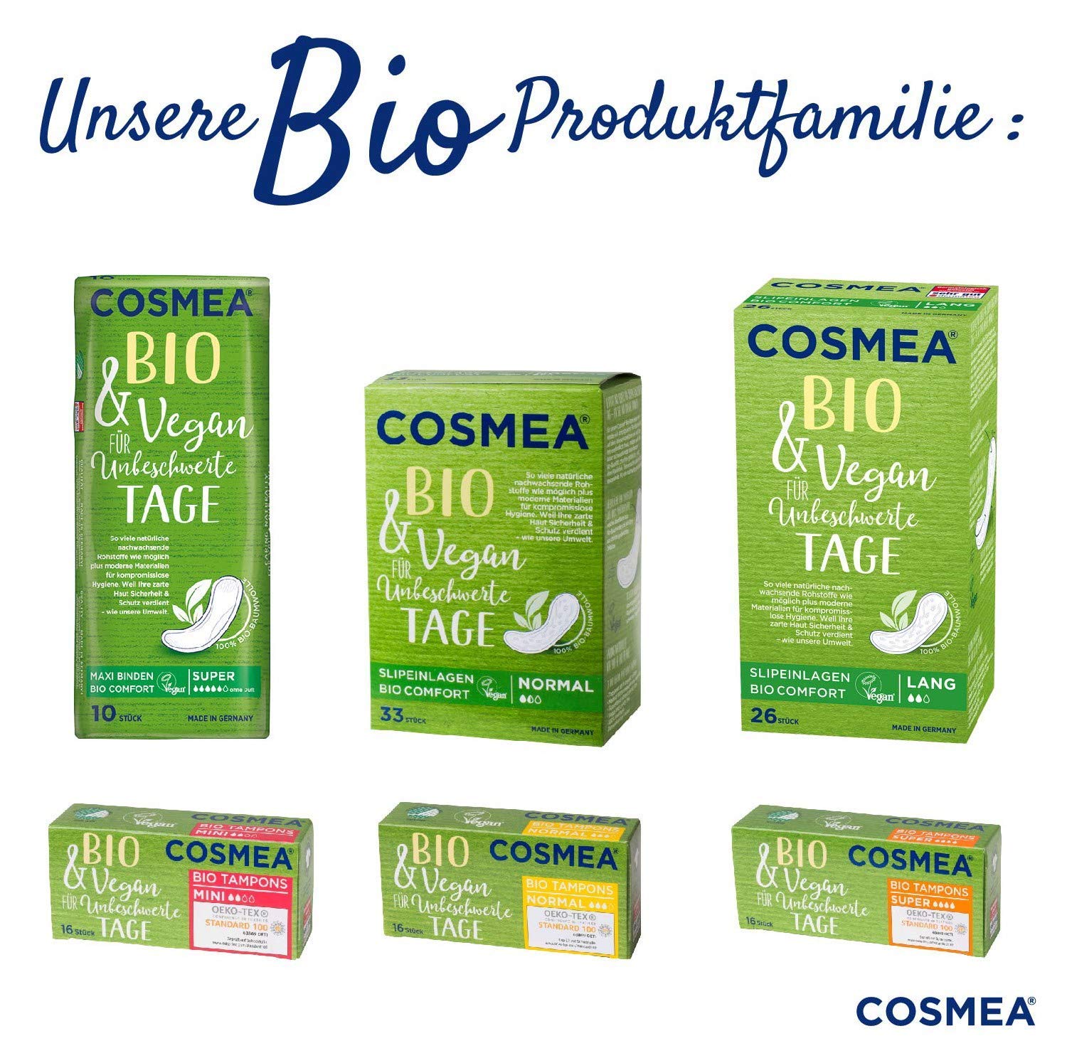 Cosmea Bio Salvaslip, lungo, senza profumo, confezione da (5 X 26 pezzi)