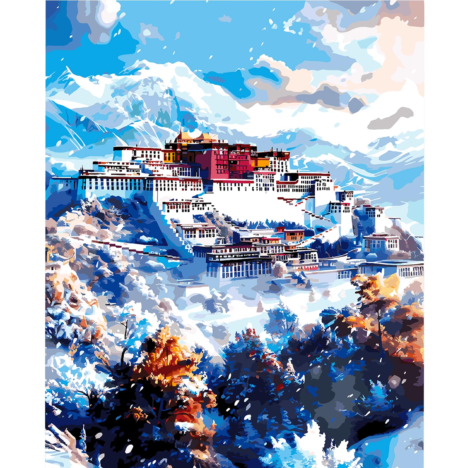 POETRYDRAW Paint by Numbers for Adults Landscape 16x20in Snowy Potala