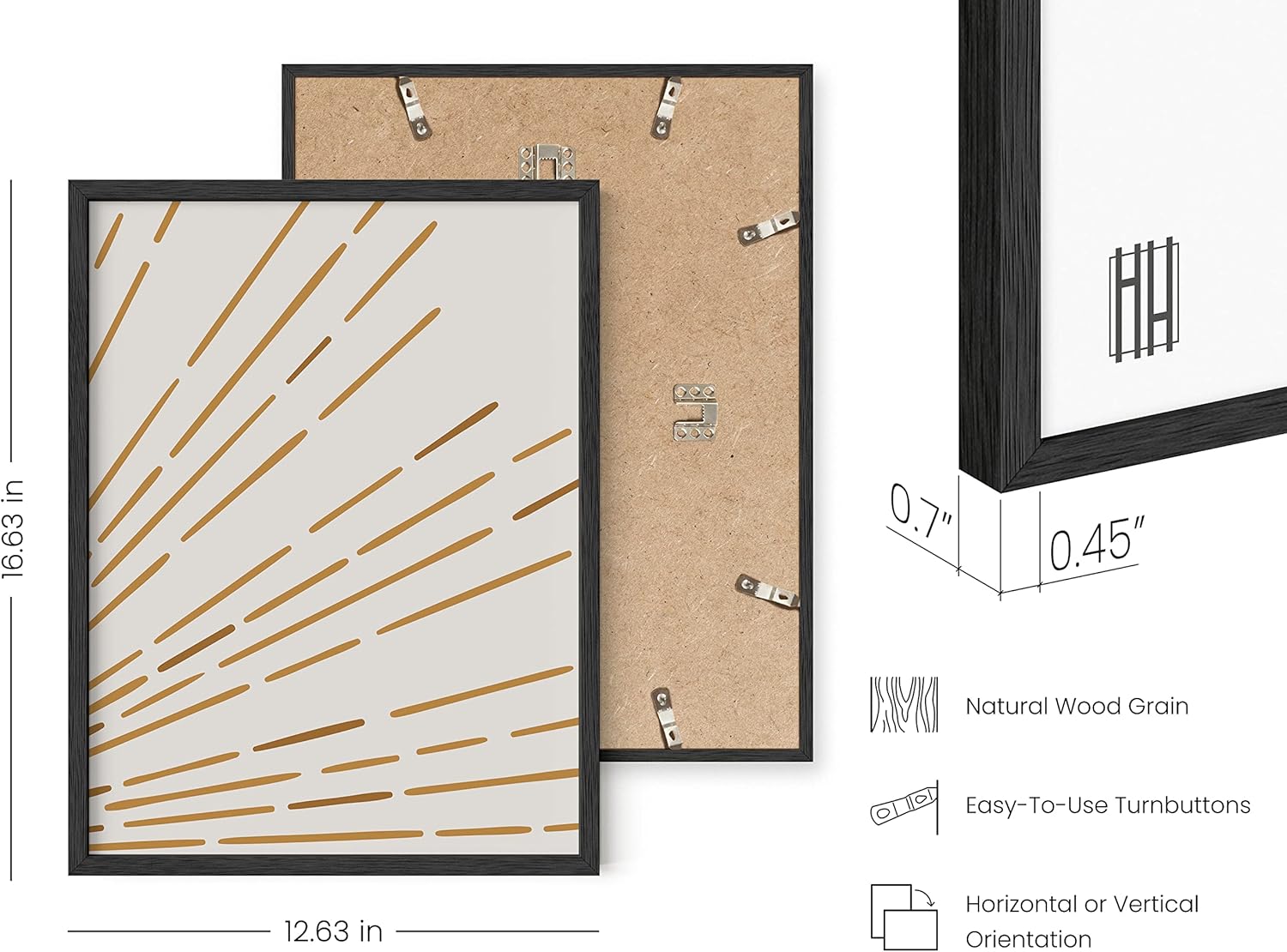 HAUS AND HUES Boho Wall Art Framed - Bohemian Wall Art, Mid Century Modern Wall Art, Boho Art Wall Decor, Neutral Wall Art, Sun Wall Decor, Mid Century Wall Art, Sun Wall Art (12x16, Framed Black) Thin Sun Rays 12x16 Black Framed