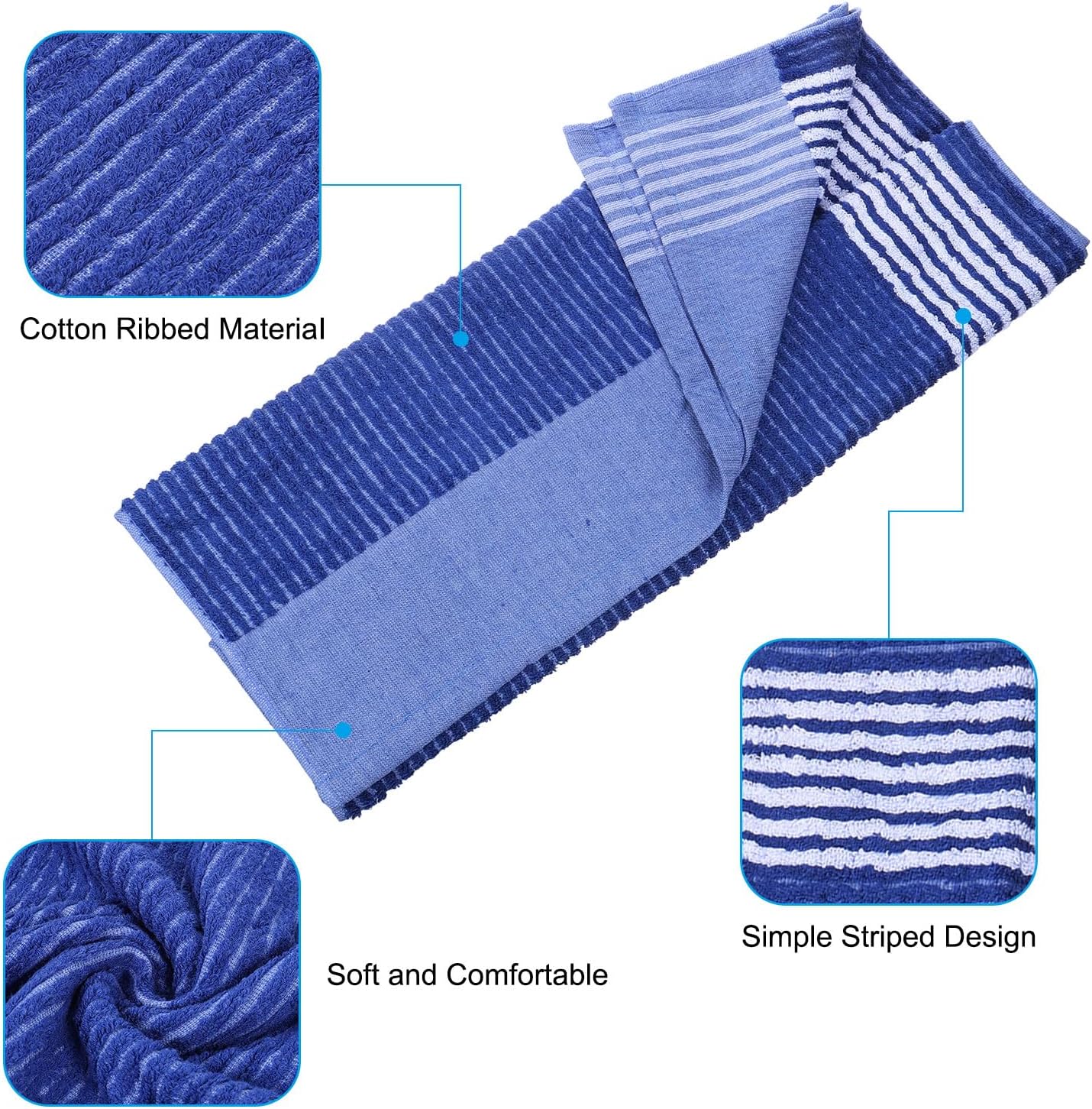 PATIKIL Large Caddy Towel 22" x 44", 2 Pcs Caddie Style Golf Towels Cotton Camping Towels for Golf Bags Golfers Tour Player Club, Blue-White