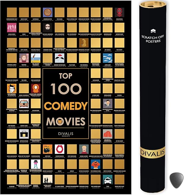 Top 100 Comedy Movies Scratch off Poster - Large Comedies Scratchable Poster - Comedies of all Time Bucket List - Scratchable Checklist Poster - Must See Movie Challenge - Essential Cinema to Watch