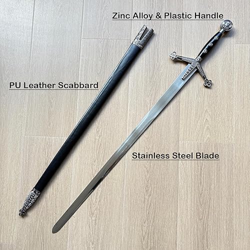 Miniatura 3 de Espada Claymore medieval de acero inoxidable de 43.5 pulgadas con vaina para colección, exhibición, cosplay