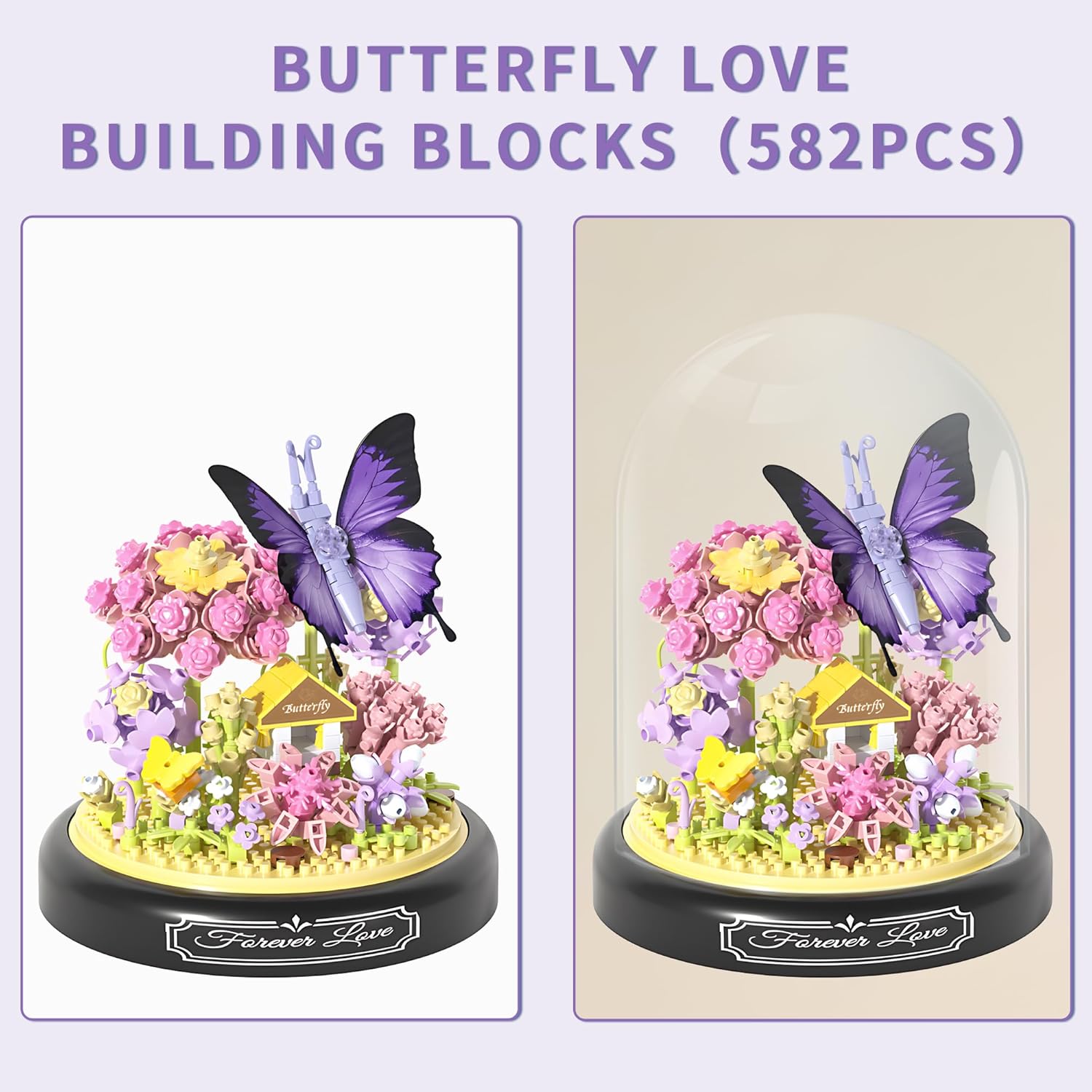 582 PCS Micro Brick Flower Butterfly Bouquet Building Sets, Animals Botanical Collection Blocks Model for Adult Toys,Home Decor and Office Art Creative Gift Women, Mom,Girl - Valentine’s Day Gift