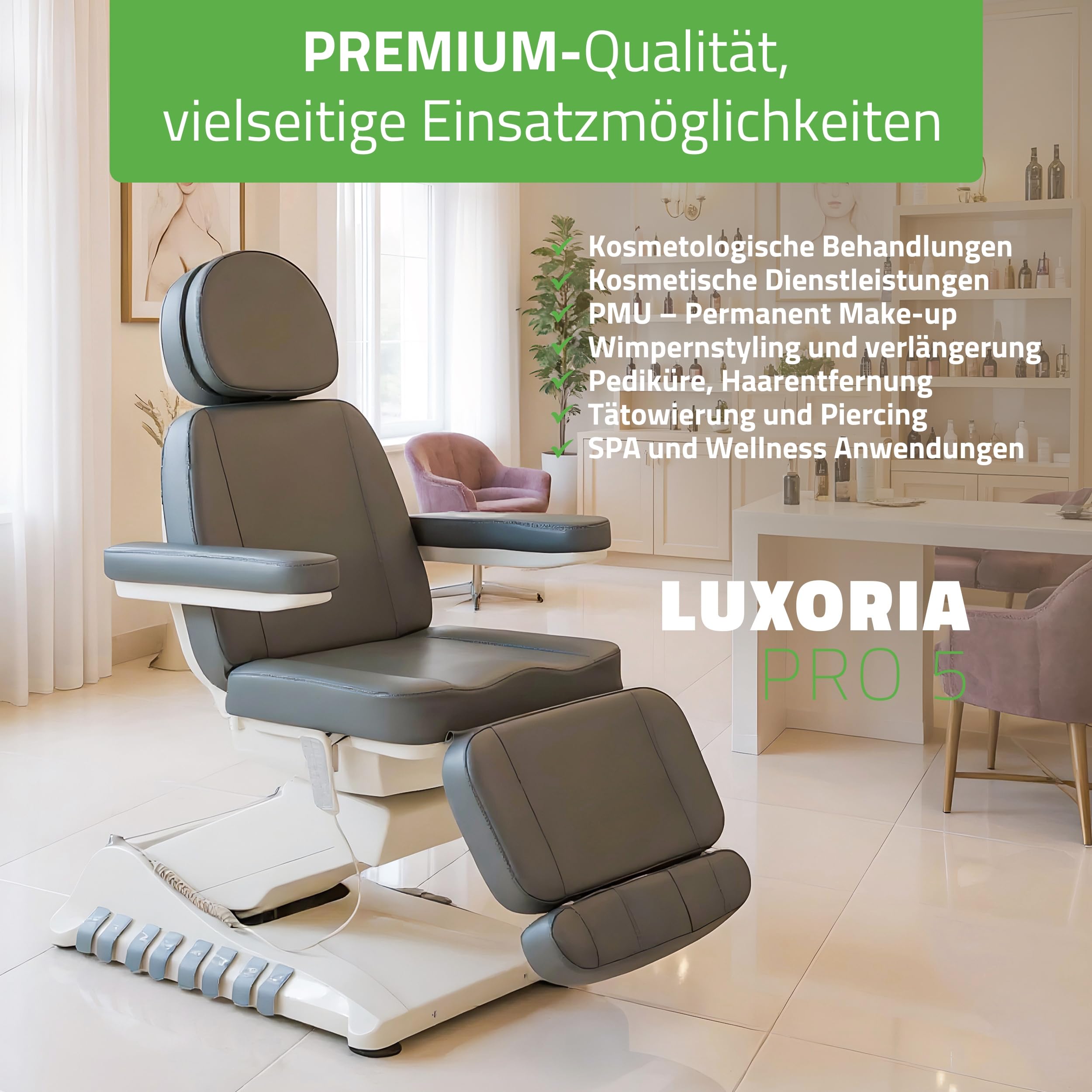 HABYS Luxoria PRO 5 Elektrische Kosmetikliege | Beheizbare Beautyliege mit 5 Motoren, Drehfunktion & Fußsteuerung | Kosmetikstuhl für SPA, Ästhetische Medizin & Massage Ash Grey