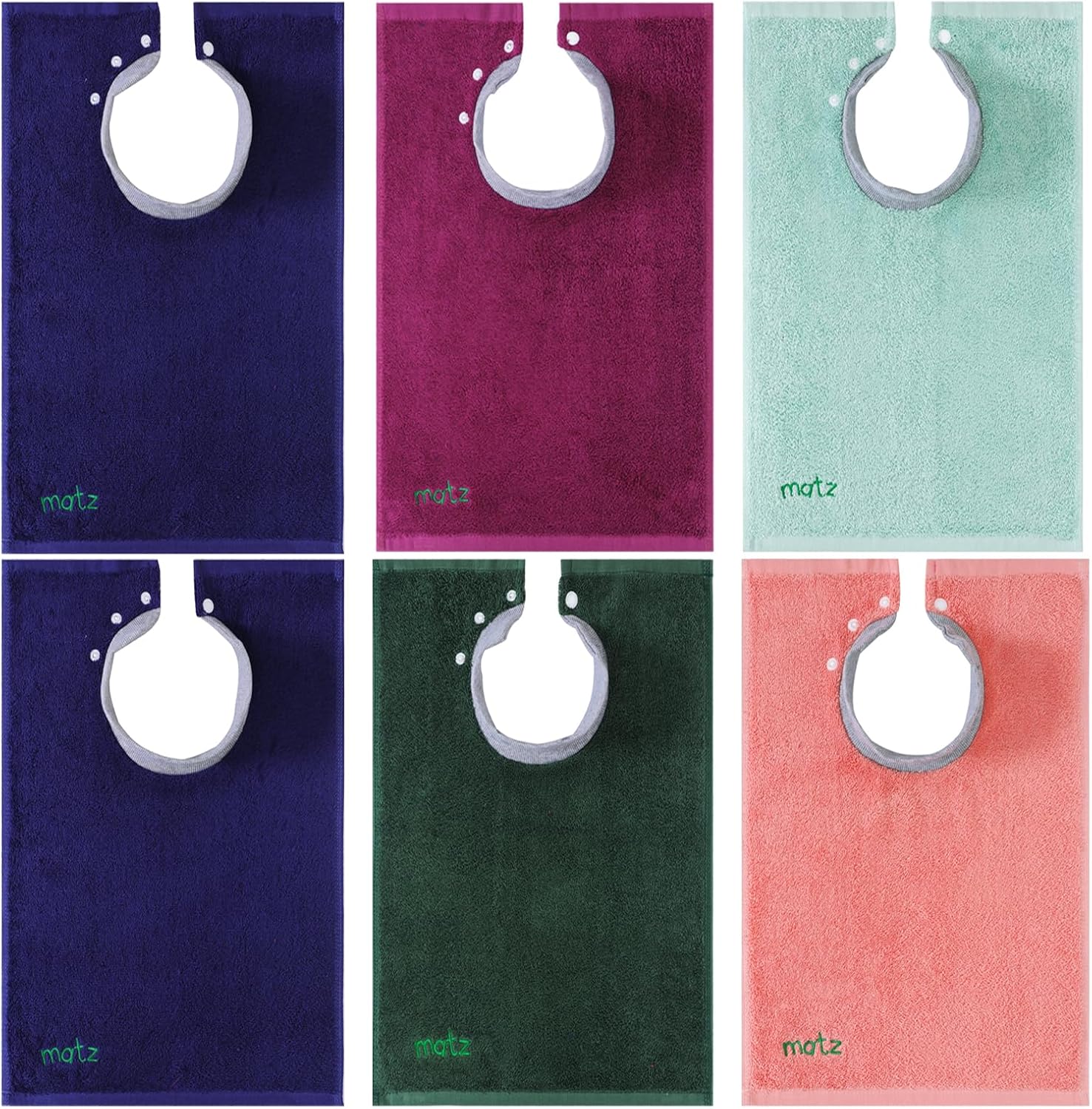 MATZ Bib - Ultra Absorbent Full Coverage Cotton Terry Towel Snap On Bib with Comfortable Ribbed Neck