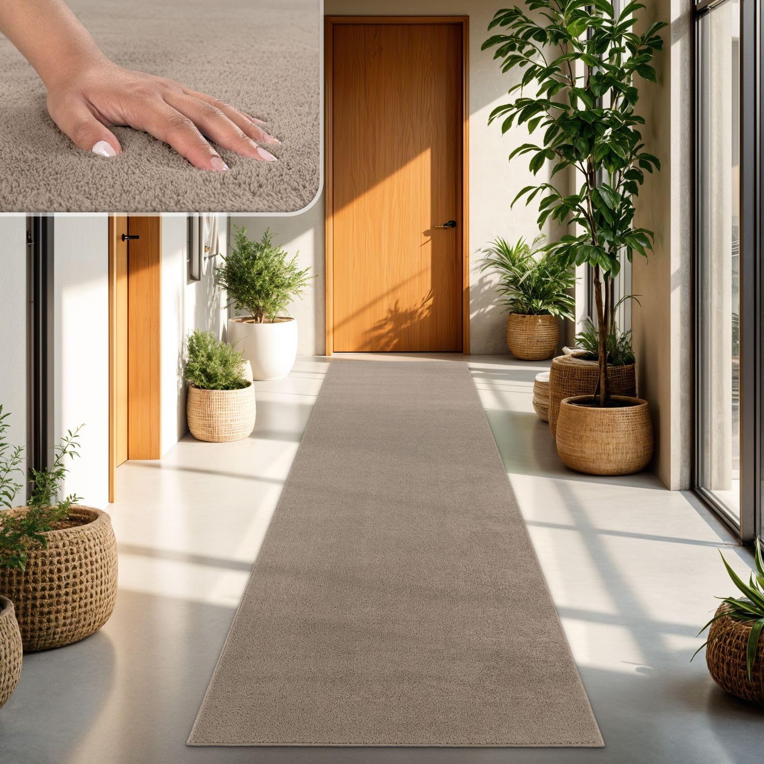 TT Home Large Rug Short Pile Monochrome Modern Design Washable, colour:Taupe, Size:80x150 cm