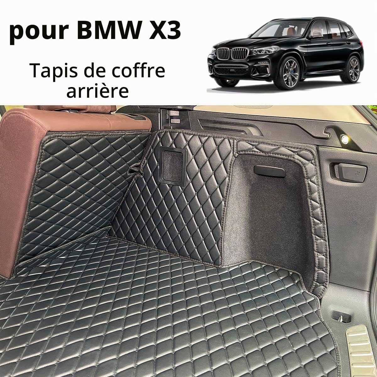 Tapis de coffre compatible avec BMW X3 G01 2018-2024 et doublures de coffre à dossier arrière toutes saisons (ne convient pas au X3 xDrive 30e)