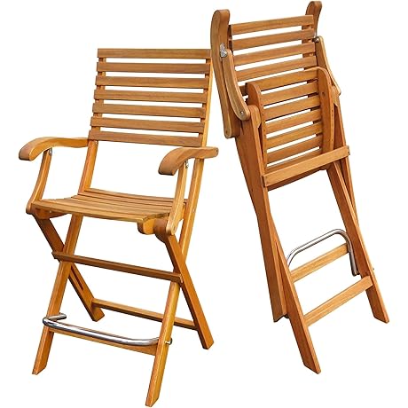 Interbuild Real Wood Acacia Hardwood Casino Bar Height Chair