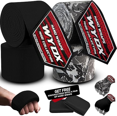 Vista 25 de WYOX Boxing Hand Wraps Inner Gloves, Elasticated Thumb Loop Bandages Mexican Style Under Mitts Wrist Wrap Protection Muay Thai MMA Kickboxing Malla