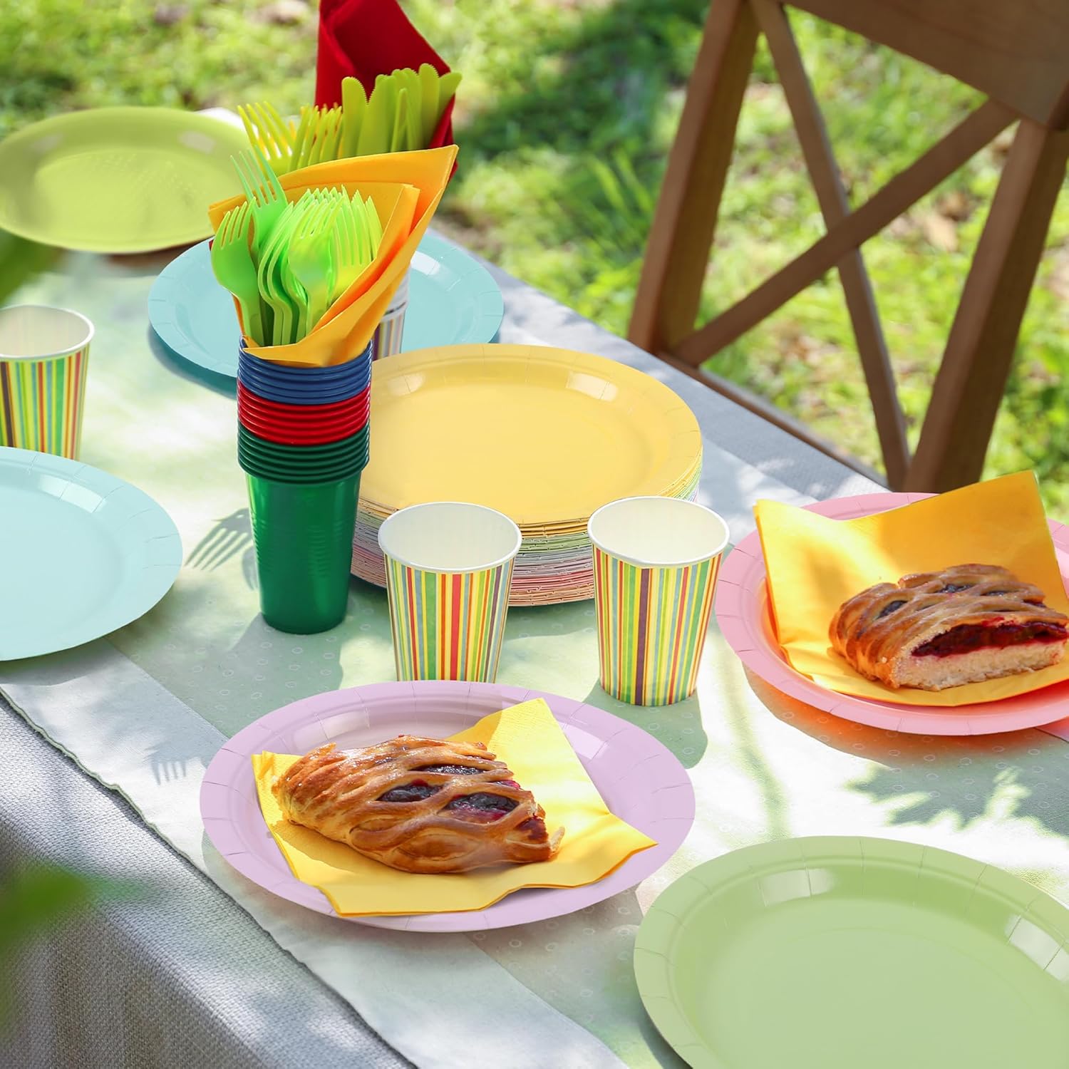 72 Pieces 9 Inch Pastel Rainbow Paper Plates Disposable Heavy Duty Paper Plate Sustainable Dinner Dessert Plate Decorative Plates Bulk for Parties, Holidays, Picnics