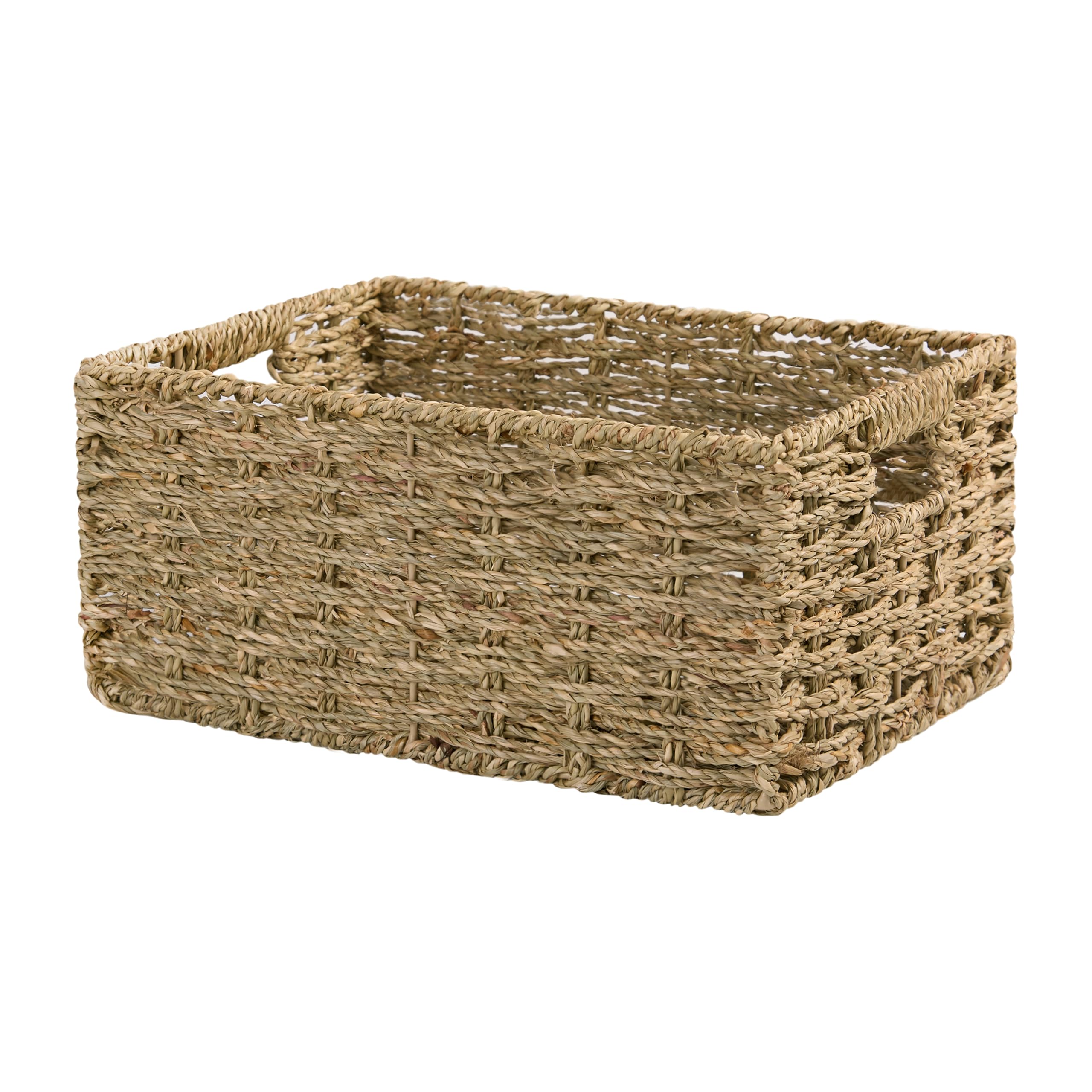Wickerfield Natural Handwoven Seagrass Storage Basket For Shelves Home Bedroom Office Organization (Large)