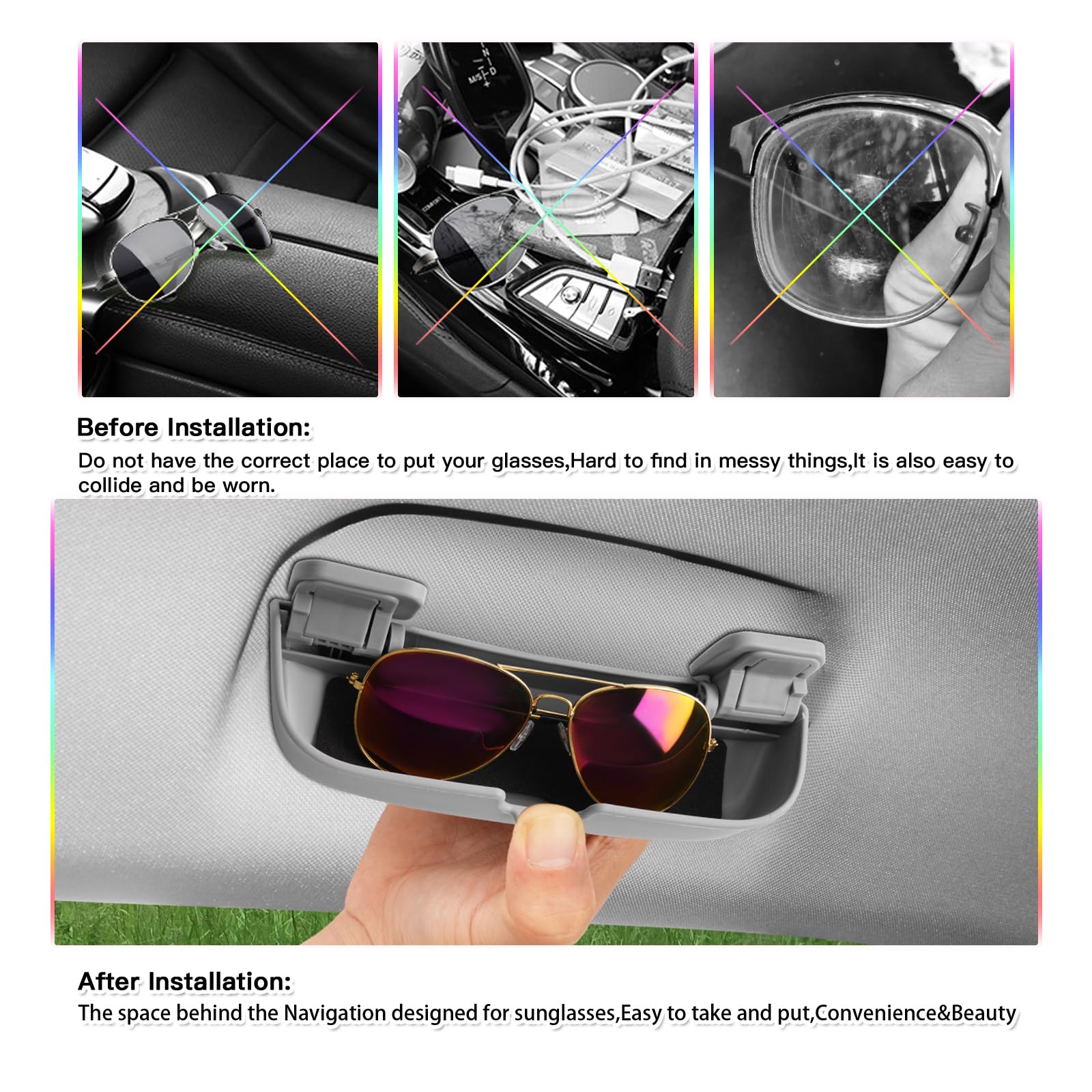 SKTU Auto Brillenetui kompatibel mit Opel Corsa F/Astra L/Grandland X Sonnenbrillenhalter Brillen Aufbewahrungsbox ABS-Material Grau