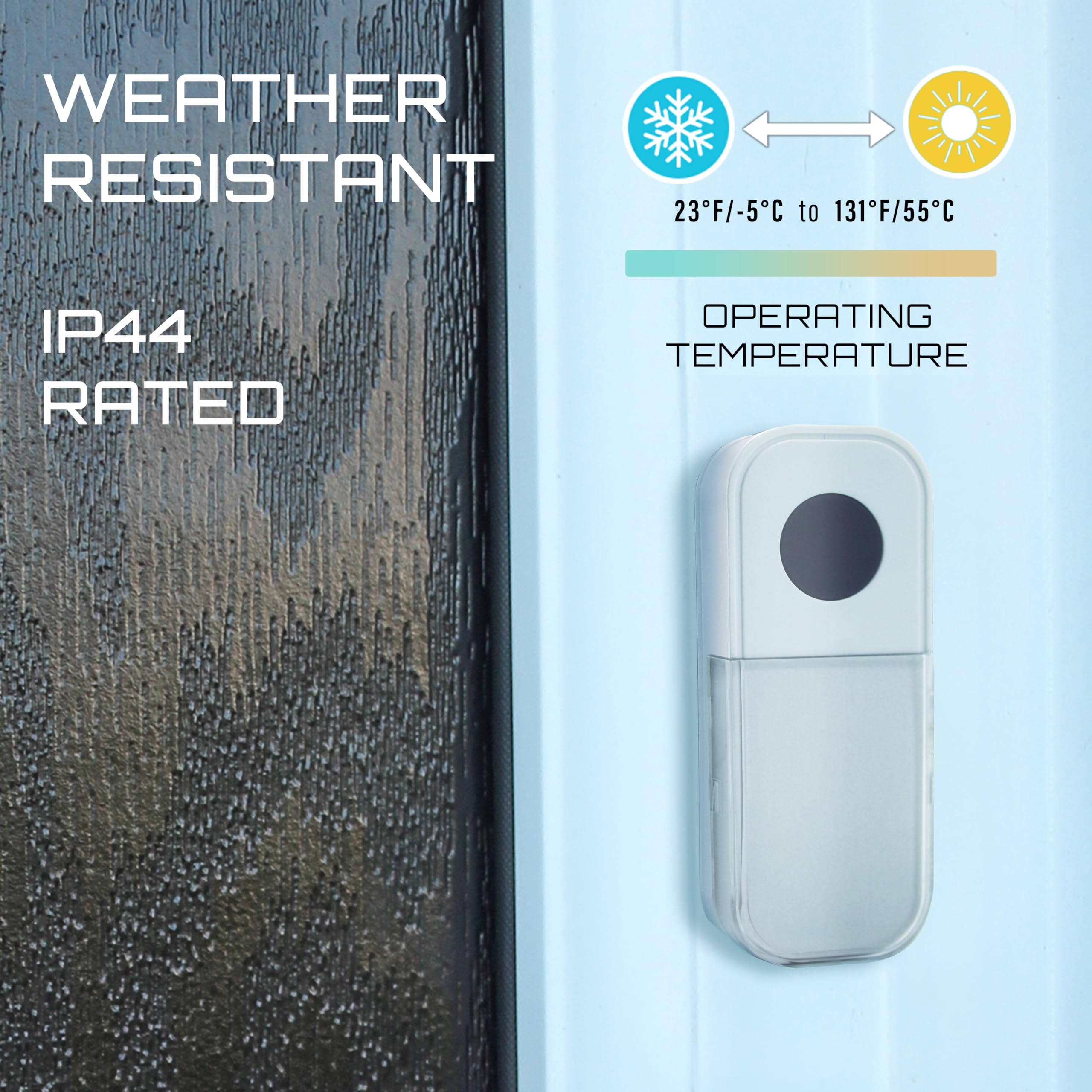 Uni-Com Wireless Portable Door Chime, 150m Operating Range, 30 Different Chimes, LED Colour Change Chime Alert, Easy Install - Image 4