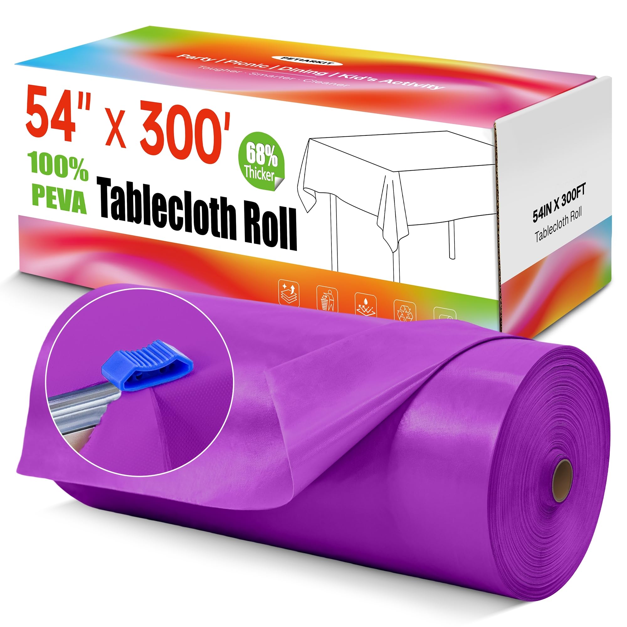 Plastic Table Cloth Disposable, 54In X 300Ft Table Cover Roll