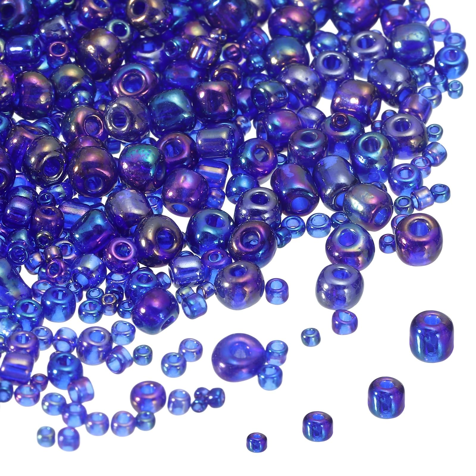 sourcing map 5888pcs Iridescent Glass Seed Beads 1.5/2/3/4mm Acrylic Round Bugle Beads for DIY Jewelry Craft Plants Making Fabric Felt Ornaments, Purple-Blue