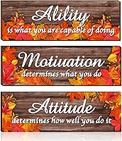 Vista 1 de 3 Pcs Fall Office Wall decor Inspirational Rustic Wall Decor Ability Motivation Attitude Wall Art Sign Greenery Motivational Wall Art Wooden Signs