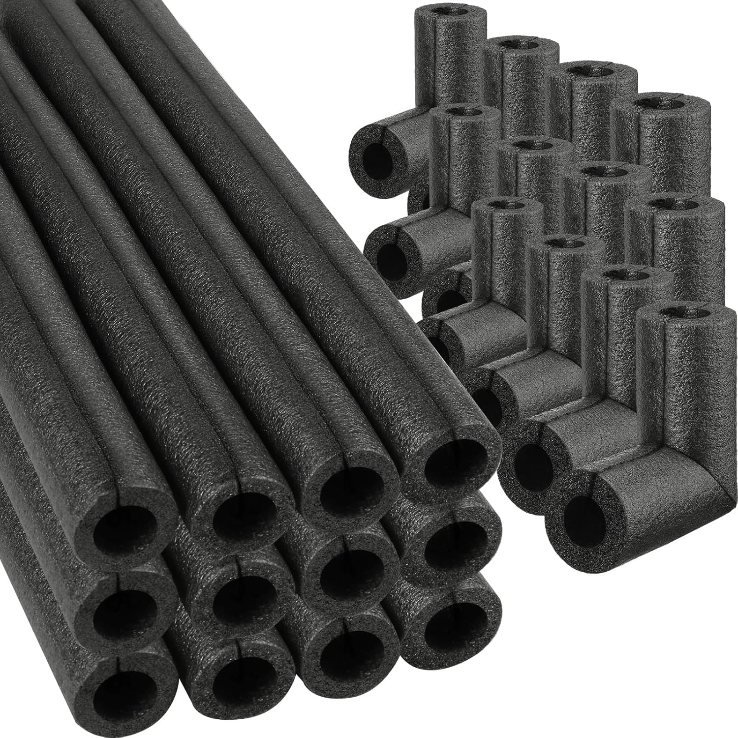 8 Pack Elbow Pipe Insulation Foam Tube Outdoor Wrap Black Pipe Covers Elbow Insulation Tubing Water Foam Covers for Outdoor Winter Irrigation, Sprinkler (1.5 Inch) 8 1.5 Inch