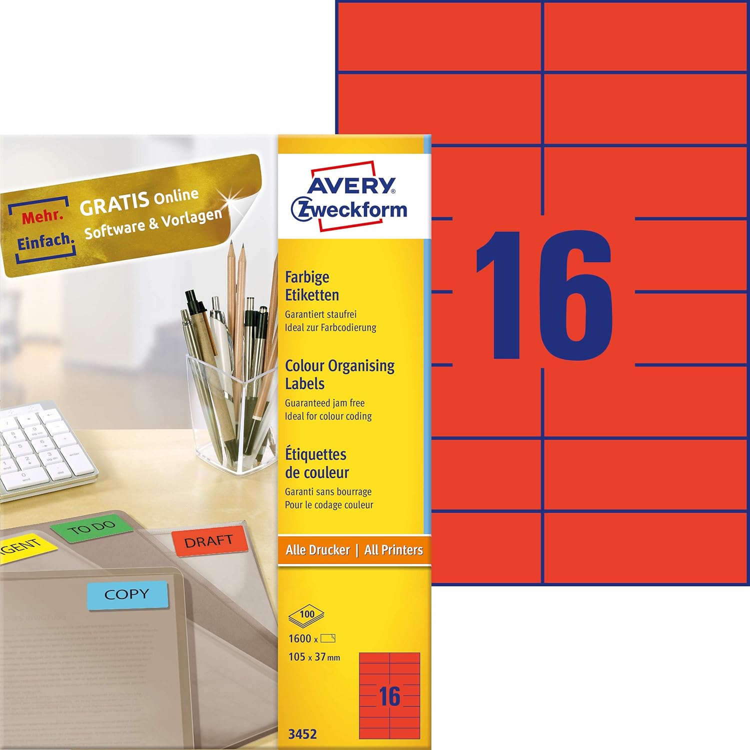 Avery Zweckform 3459 Universal Labels 105 x 148 mm 100 Sheets Coloured
