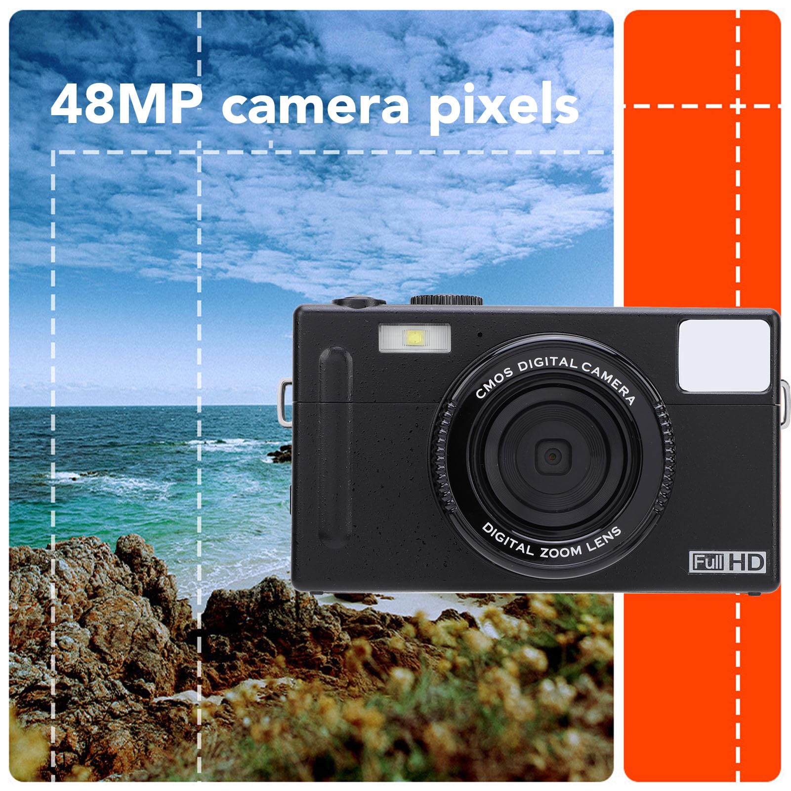 Fotocamera digitale, 1080P HD 3 pollici IPS Screen Vlogging Camera, 48MP 16X Zoom digitale USB C Videocamera tascabile portatile fotocamera compatta per viaggi Vlogging per ragazzi ragazze