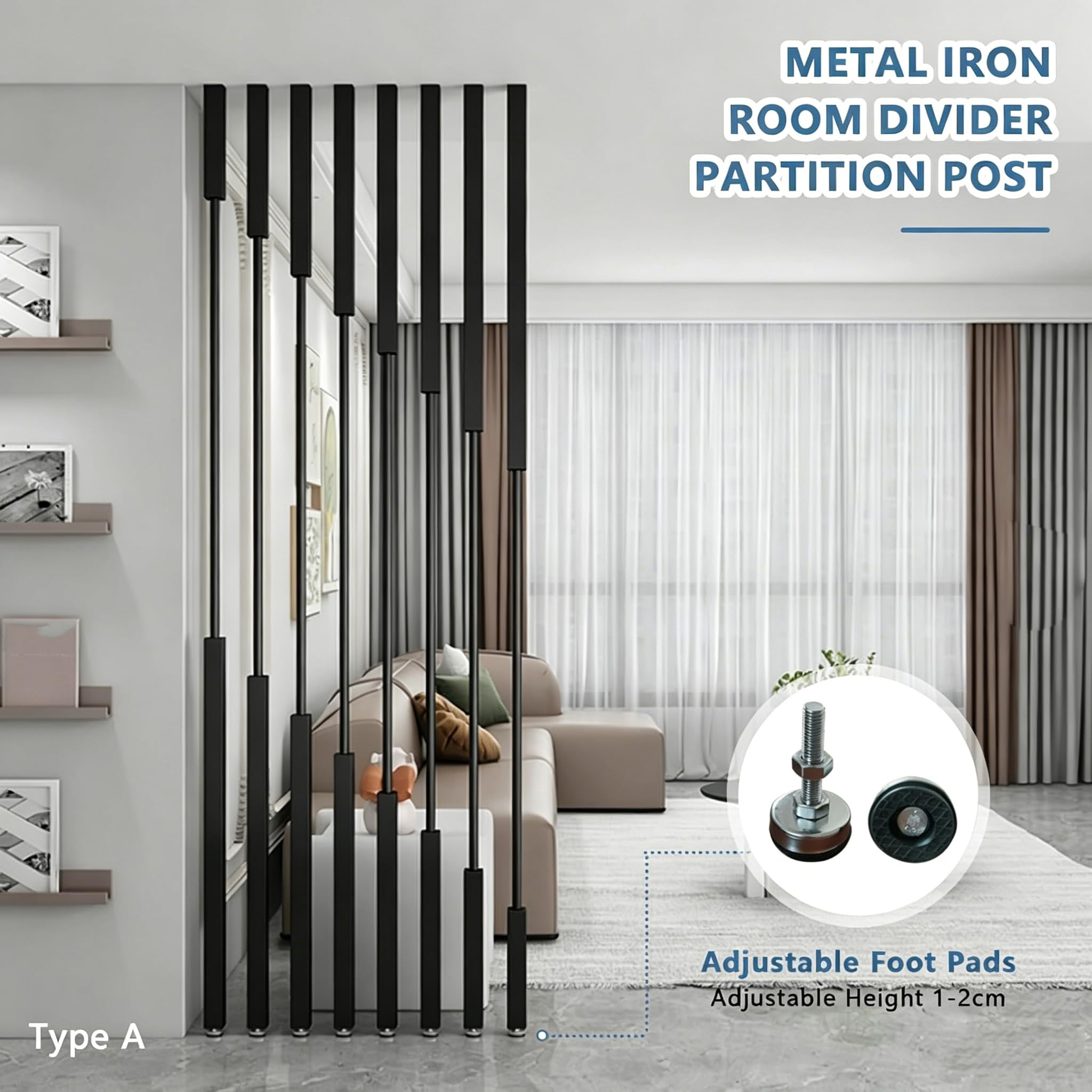 Poste Negro Interior del Tabique, Columna Derecha División Pared Metal | hotel de oficina en casa para separación de habitaciones/dormitorio/decoración de cubículos de oficina diy