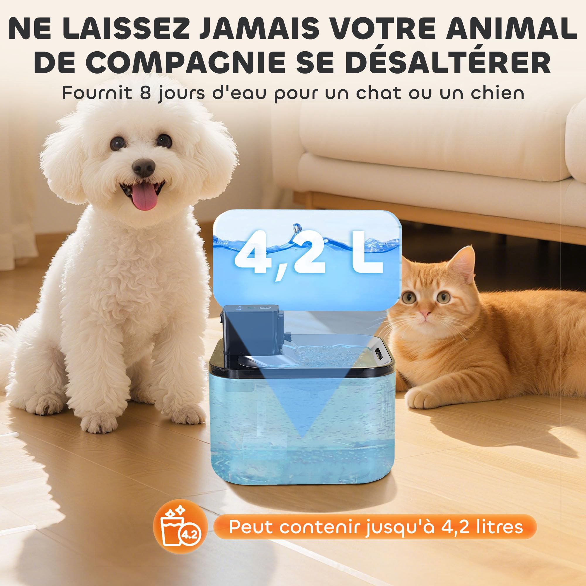PawHut Fontana di acqua per gatti automatica senza fili in acciaio inox 4.2L con indicatore LED, pompa ultra silenziosa, batteria da 4000 mAh, erogatore acqua gatto con caricatore USB, argento
