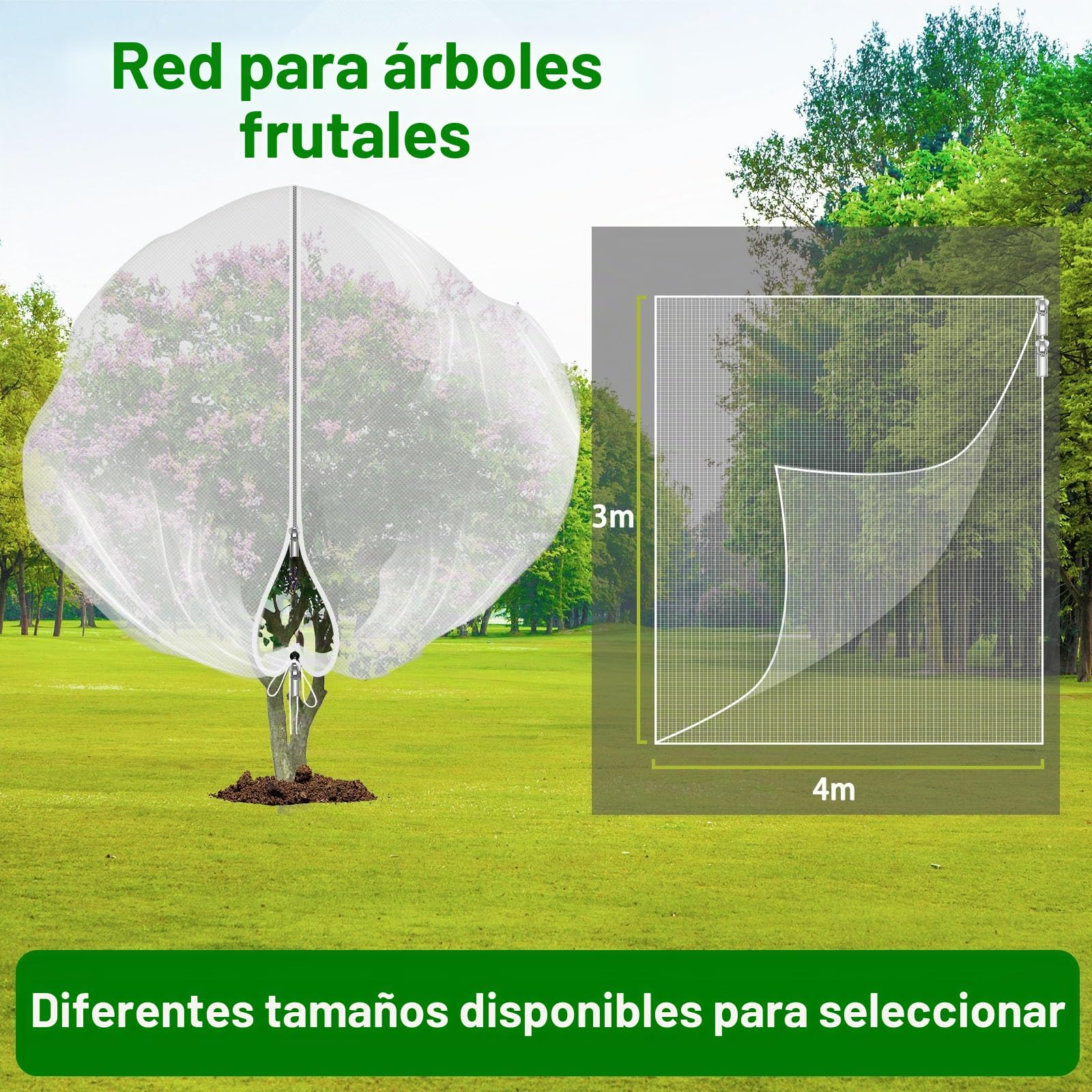 Bolsas de Red de jardín Mallas para arboles frutales 2 Pieza Malla plastico Jardin con Cremallera y cordón Red para Plantas Vegetal (3m×4m, Blanco)