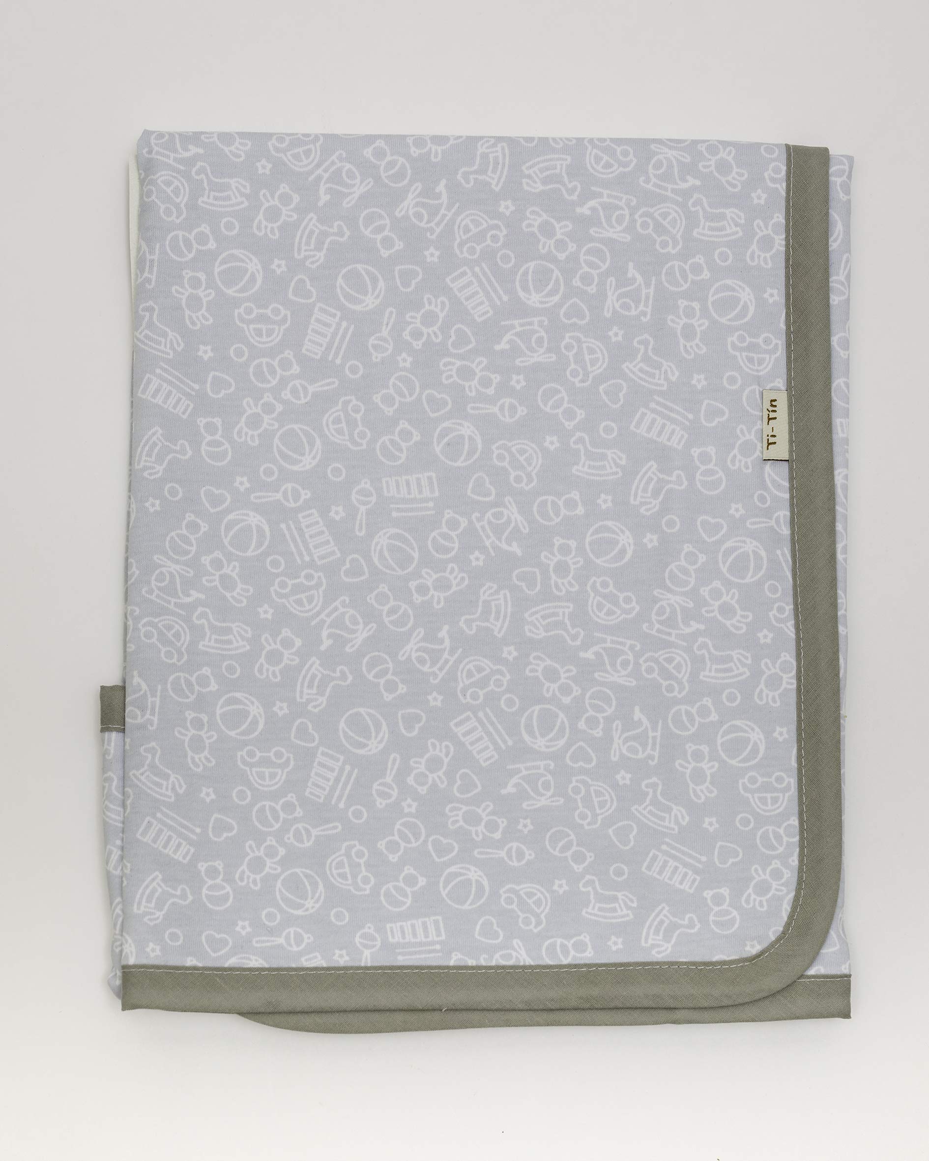 Ti TIN | Baby Swaddle, 80 x 75 cm | 100% Cotton - Soft, Absorbent and Multifunctional Swaddle - Toy Pattern - Khaki/Green - 180g/m²