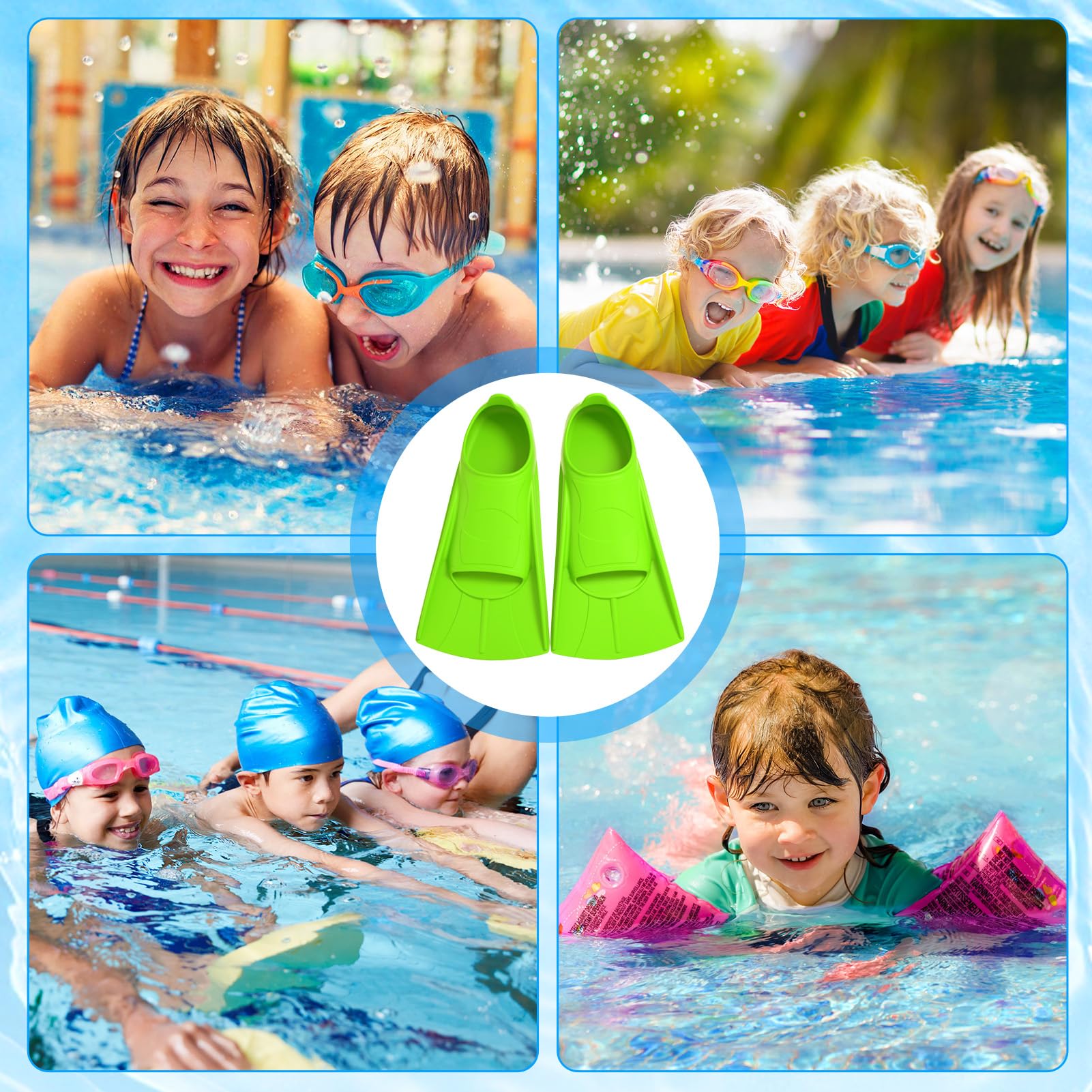 Aletas de natación para niños, aletas cortas para niños, 100% silicona, aletas cortas para entrenamiento de natación, entrenamiento en aguas abiertas, esnórquel, buceo para principiantes