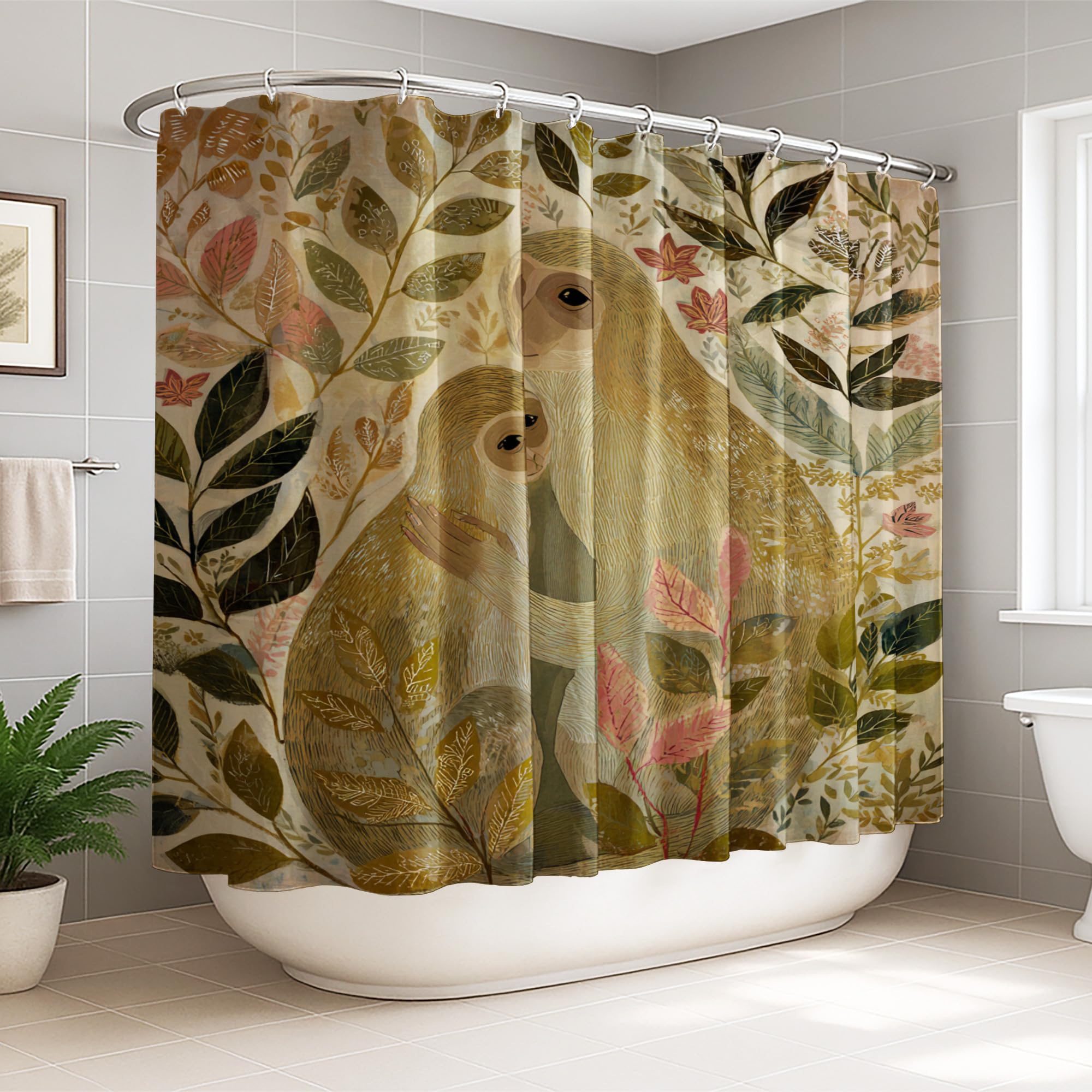 Rideau de douche extra large anti-éclaboussures 274x183 motif singe et flore tropicale