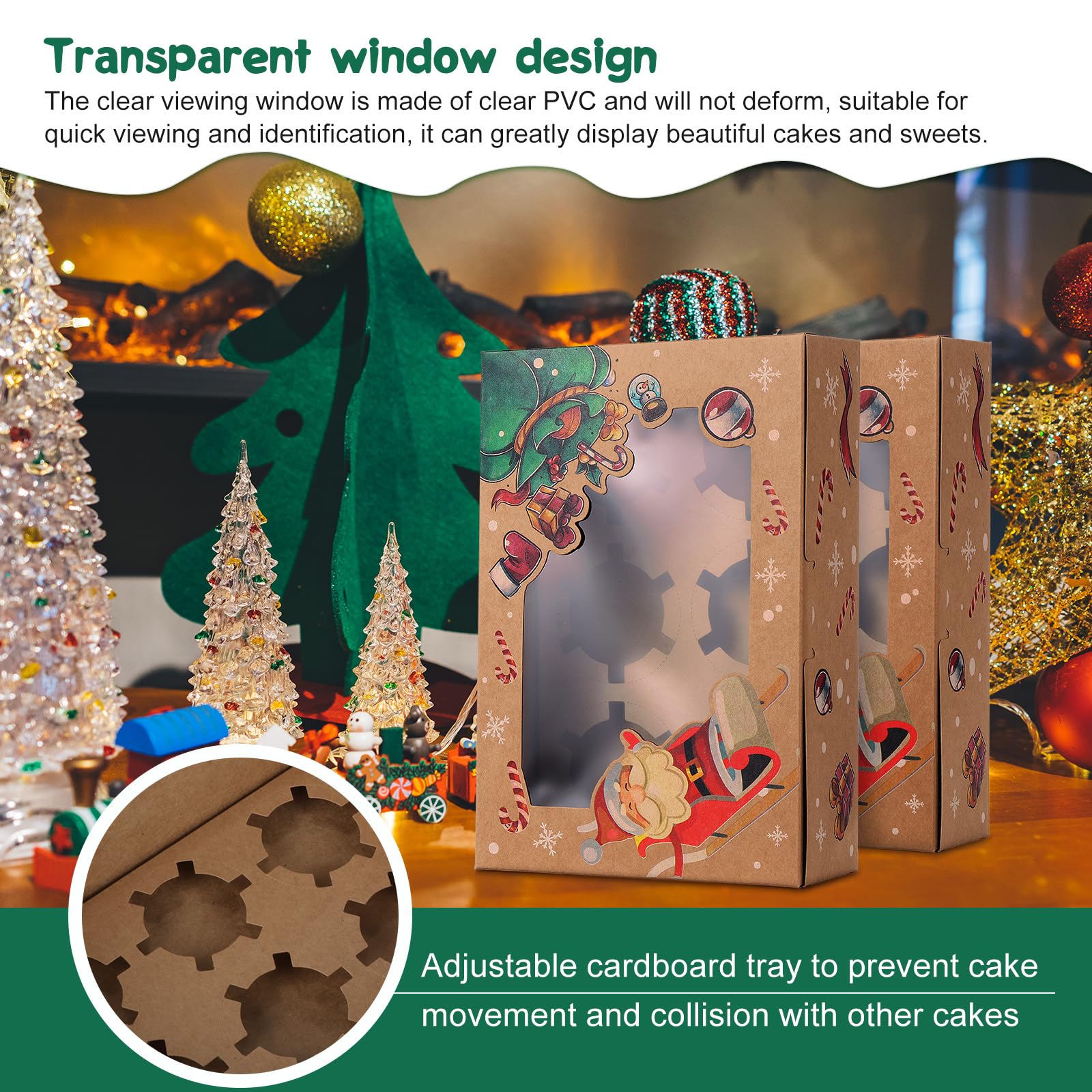 Fippy 20PCS Christmas Cupcake Boxes 6 Hole, Christmas Cake Boxes Gift Boxes Cookies Boxes with Window - Image 3