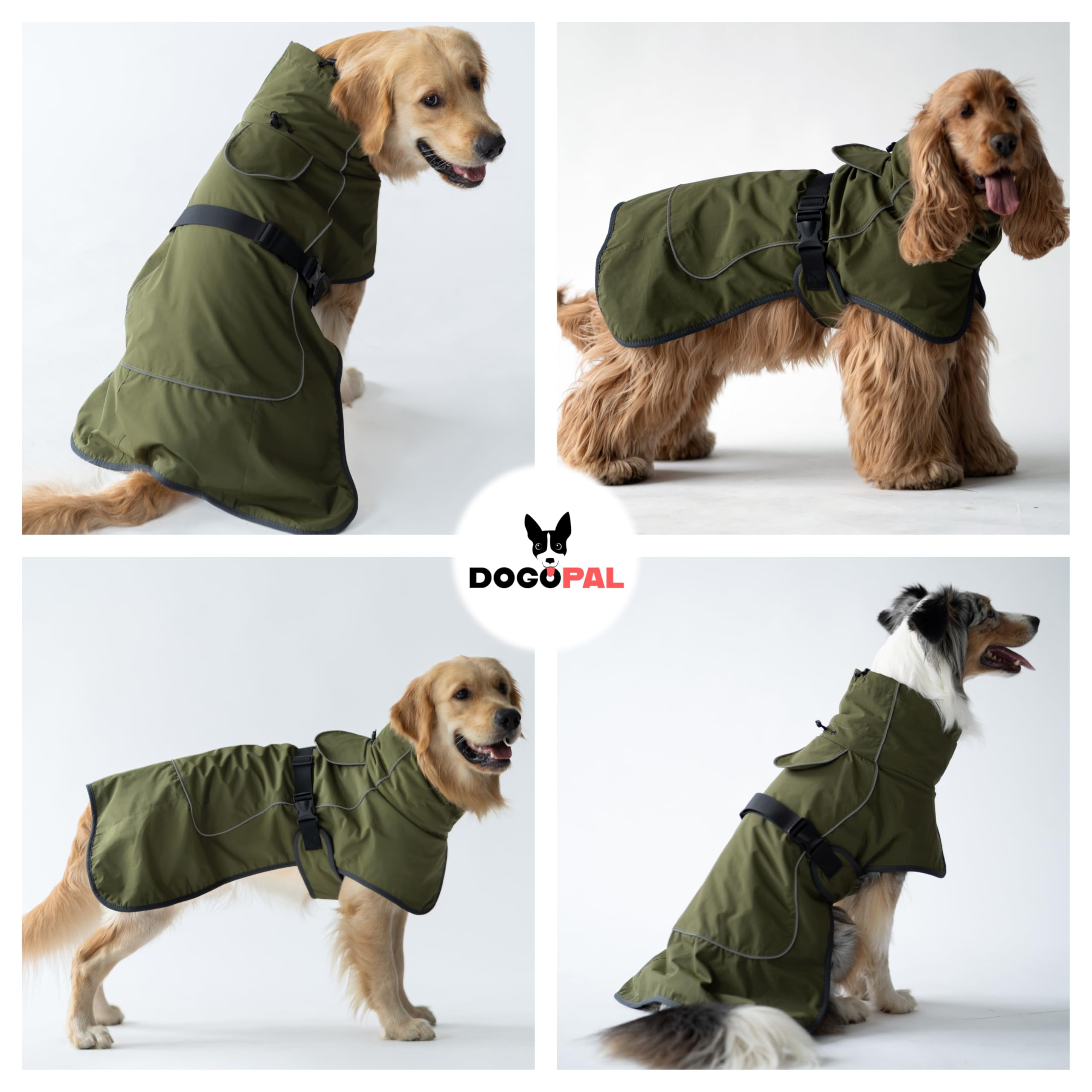 DOGOPAL Hondenjas, waterdicht, reflecterende winterjas met warme fleecevoering, winddicht en ademend, perfect voor koud weer, voor kleine, middelgrote en grote honden (groen, 50
