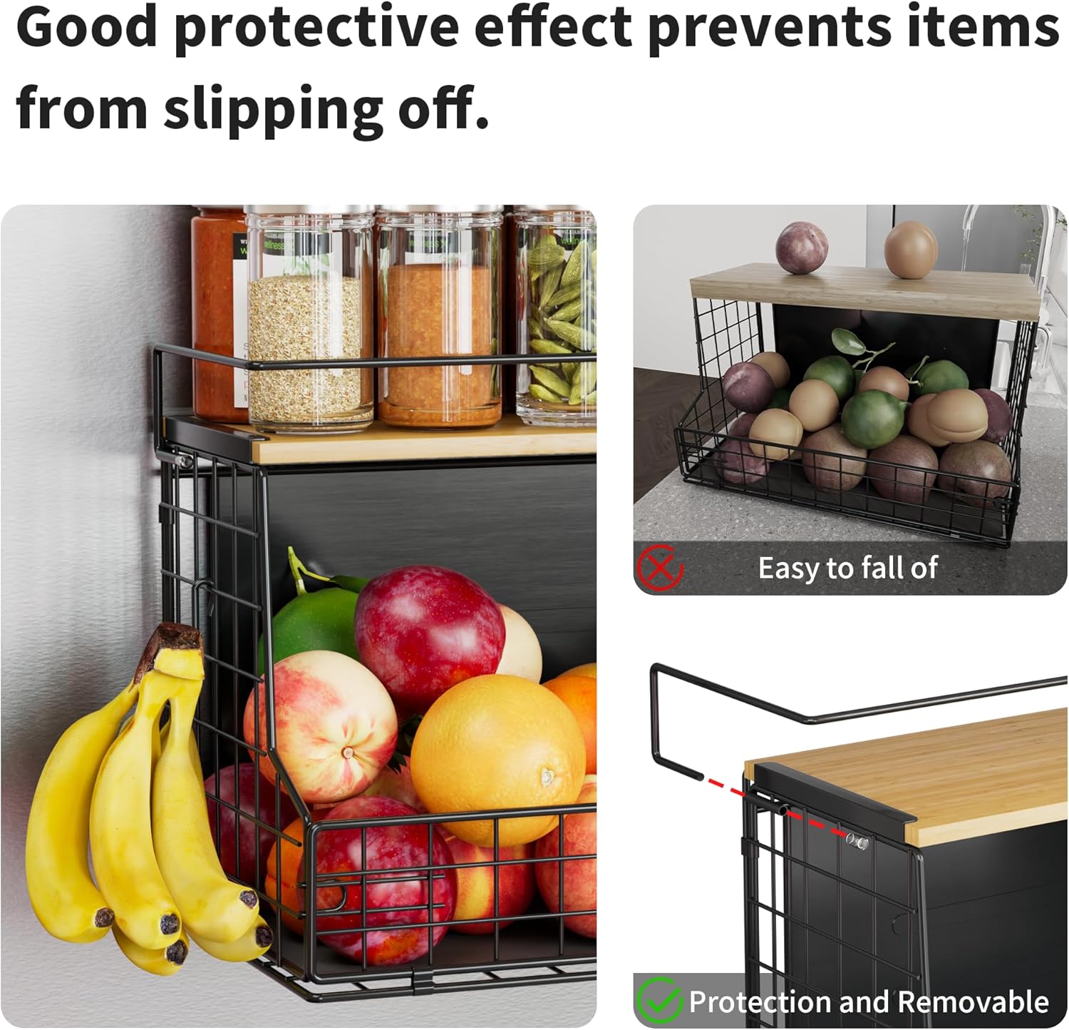 Magnetic Shelf for Fridge, Large Container Magnetic Spice Rack for Refrigerator, Fruit Potato and Onion Storage Bins, Magnetic Basket with Wood Lid, Kitchen Counter, Cabinet
