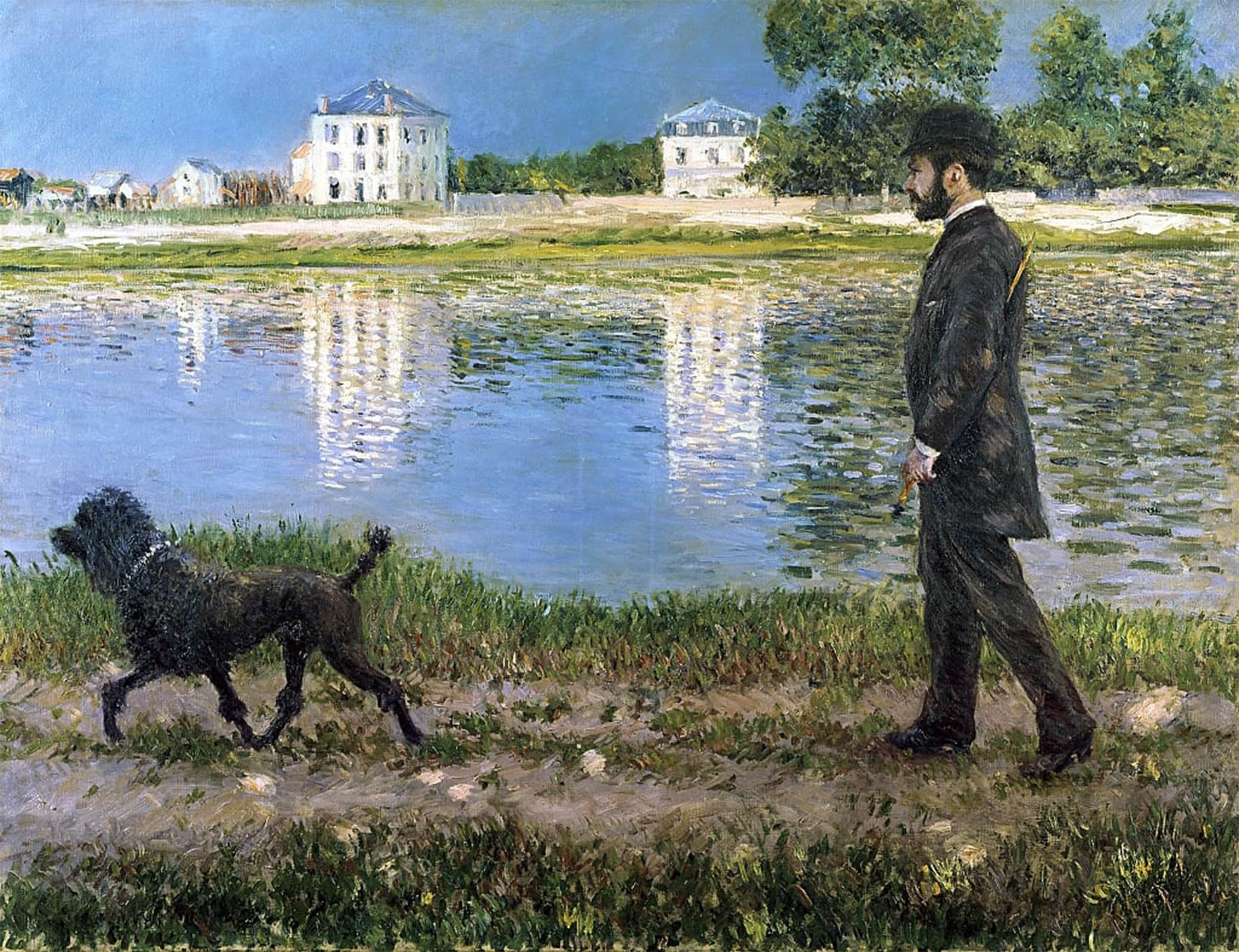 POSTERIIk Vintage Print Pop Art Landscape Artwork Richard and His Dog at Petit Gennevilliers by Gustave Caillebotte Art Prints for Office Home Decor 60x90cm
