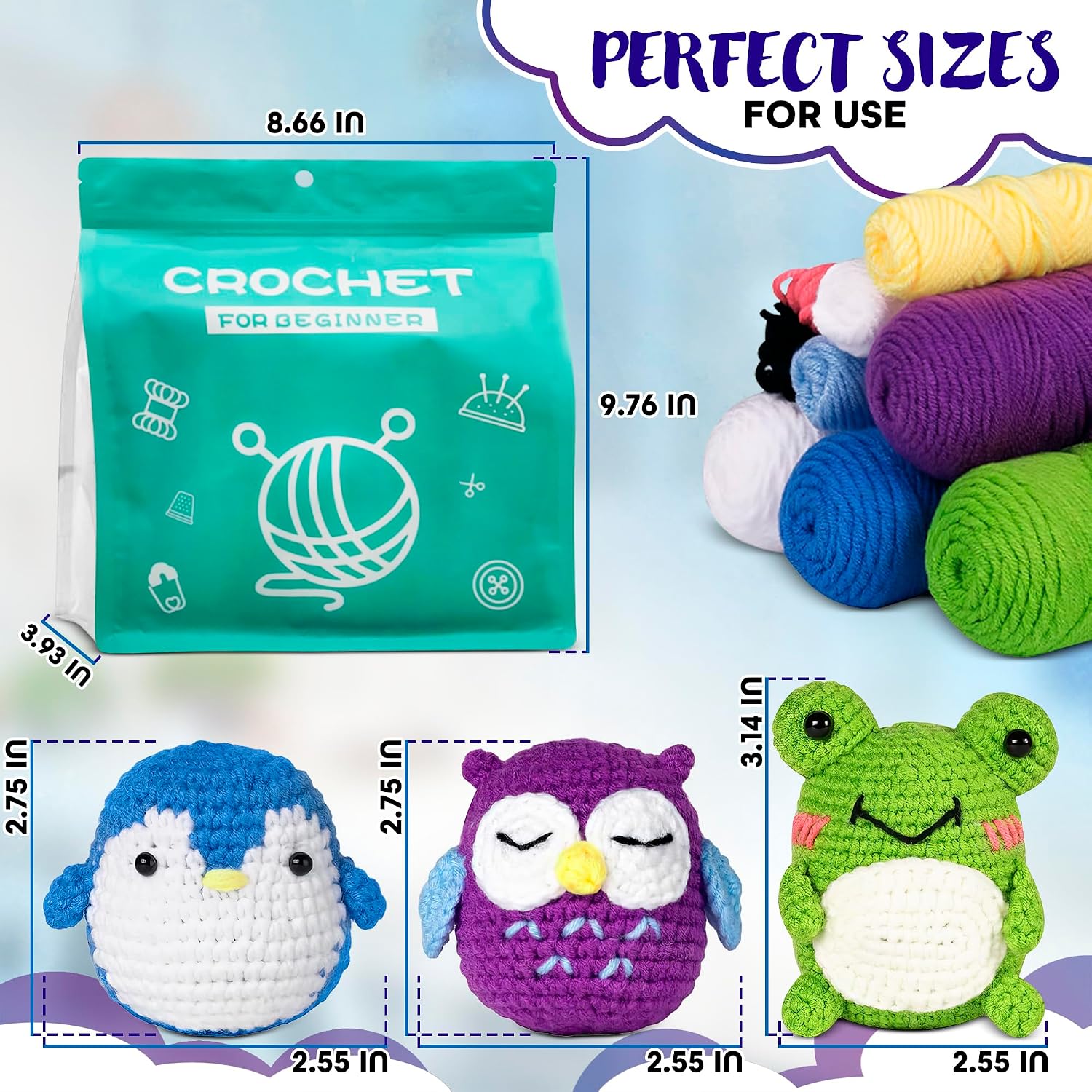 Animals Crochet Kit for Beginners – Set of 3 Easy-to-Use Knitting Kit for Adults with Yarns, Tools & Instructions for Creating Handmade Gifts, Nice for Stress Relief, Great as Mothers Day Gift for Mom thumbnail