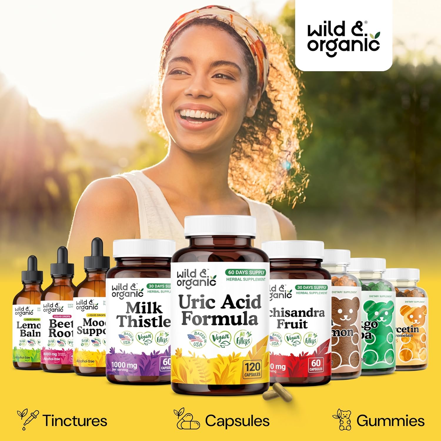 Wild & Organic Uric Acid Formula Capsules - Uric Acid Cleanse Support - Antioxidant Supplement with Tart Cherry Powder, Chanca Piedra & Celery - Vegan, No Fillers, Non-GMO - 120 Count