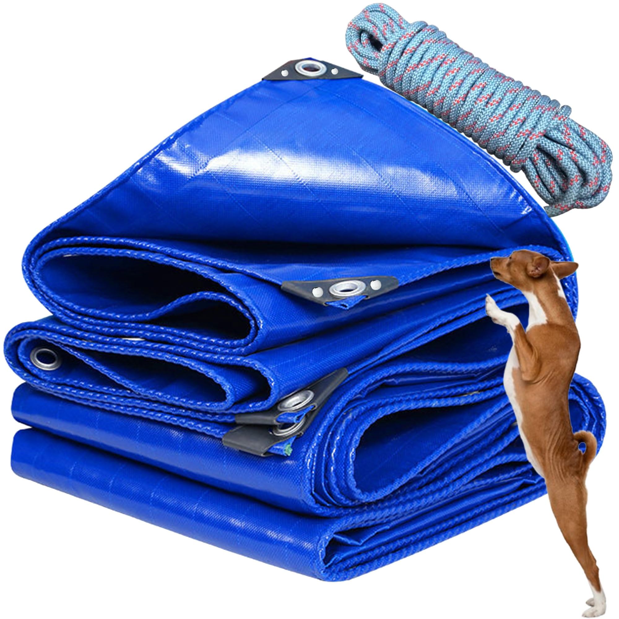 Lona impermeable de alta resistencia de 0,5 x 44 m, 520 g/m², cubierta de PVC azul, versátil para exteriores, protección de barco, protección de jardín, refugio con ojales para acampar y más