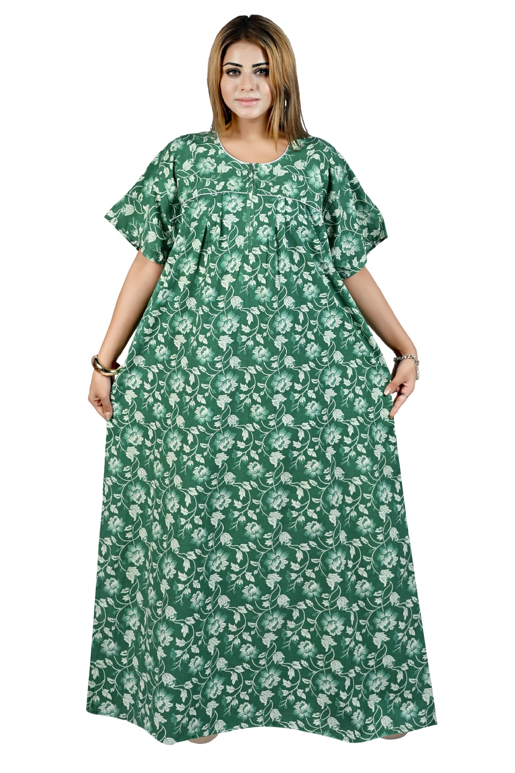 Women's Cotton Nighty Maxi Plus Size | Front Zip Open Free Size Loose Fits Nightgown | Comfortable Soft Cotton Sleepwear & Loungewear 3XL to 6XL-image-39