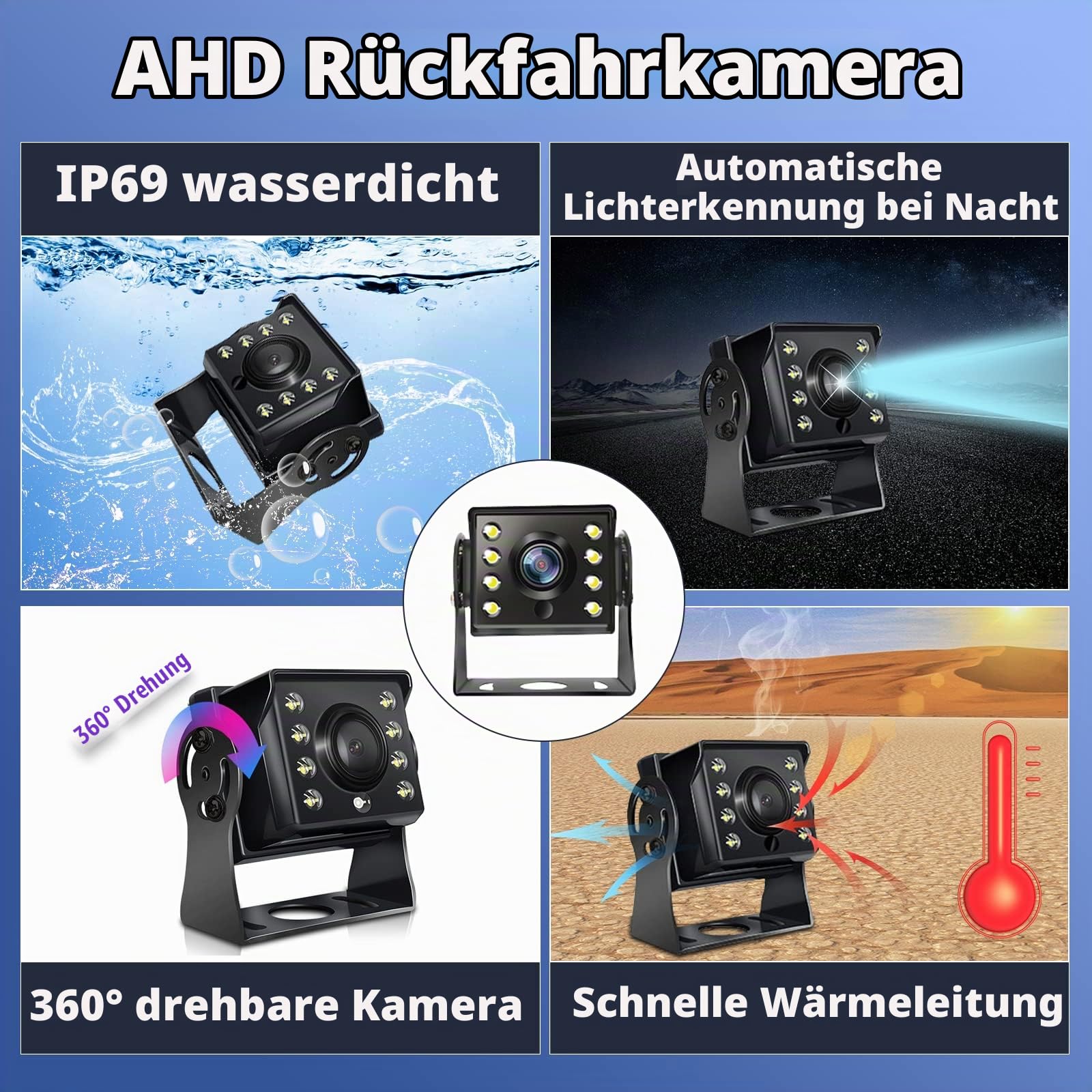 CAMECHO RV Rückfahrkamera Kit mit 8-Zoll-LCD-Monitor+ AHD 1080P Rückfahrkamera*2 mit Nachtsicht IP69 Wasserdicht für LKW/Anhänger/Bus/Van/Landwirtschaft mit 5m + 15m Kabel