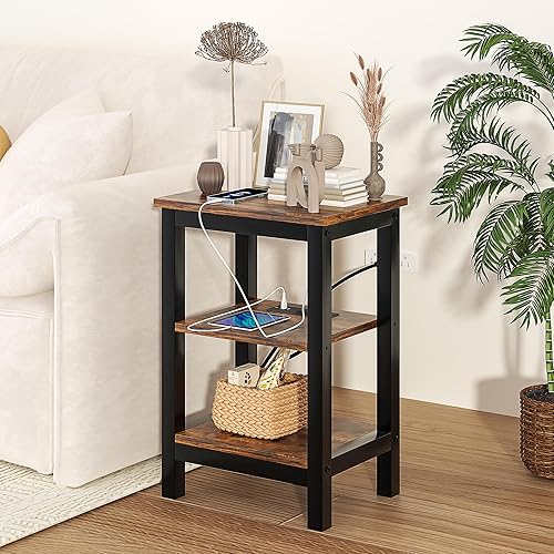 Miniatura 11 de VECELO Mesitas de noche modernas X-Design Mesa auxiliar con estante de almacenamiento para dormitorio, sala de estar, Negro clásico,Negro