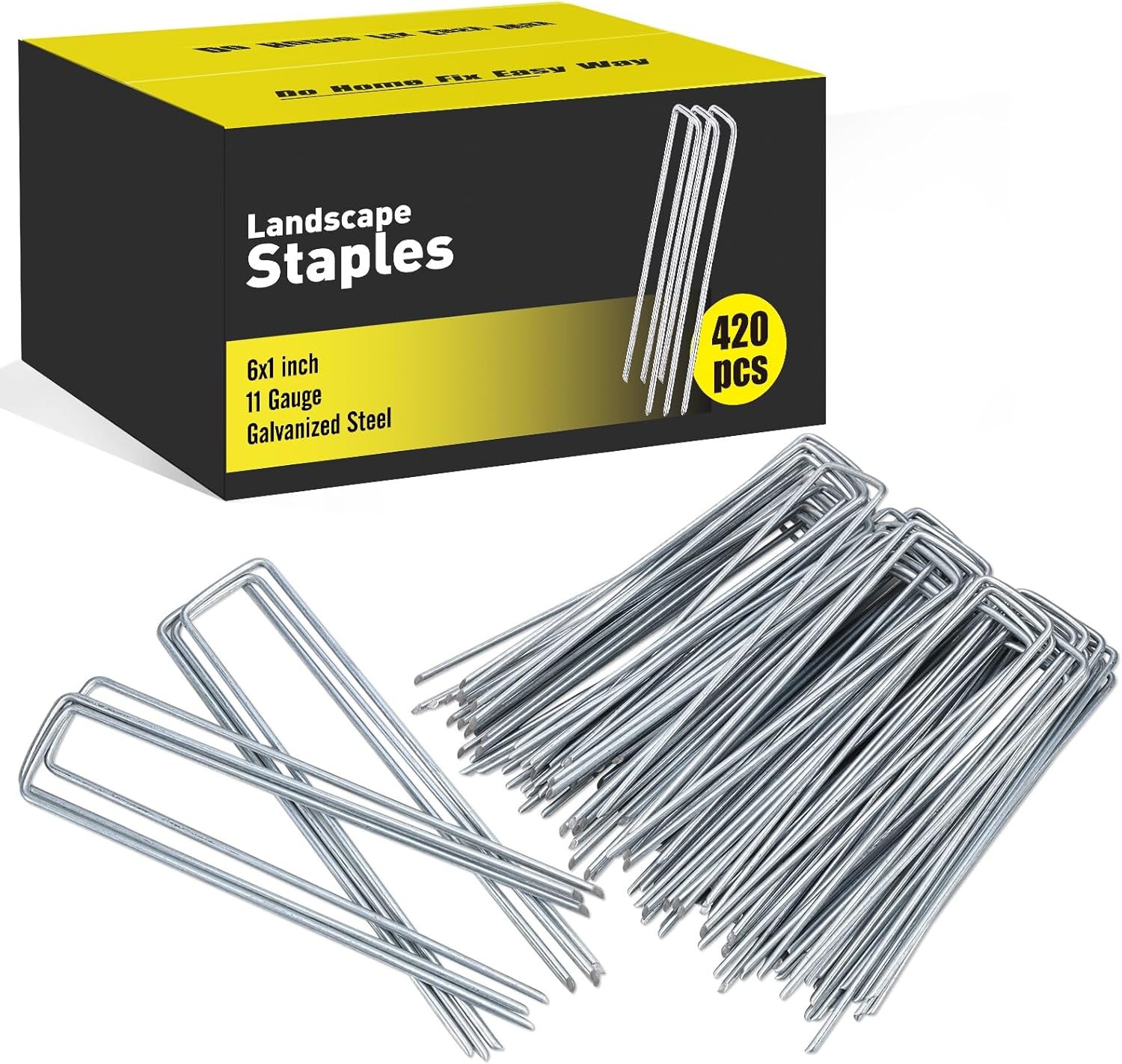 HongWay 420pcs 6 Inch Landscape Staples Galvanized Garden Stakes, 11 Gauge U-Shaped Sod Pins Yard Ground Staples for Landscaping Fabric Tent Lawn Truf Fence Irrigation Tube