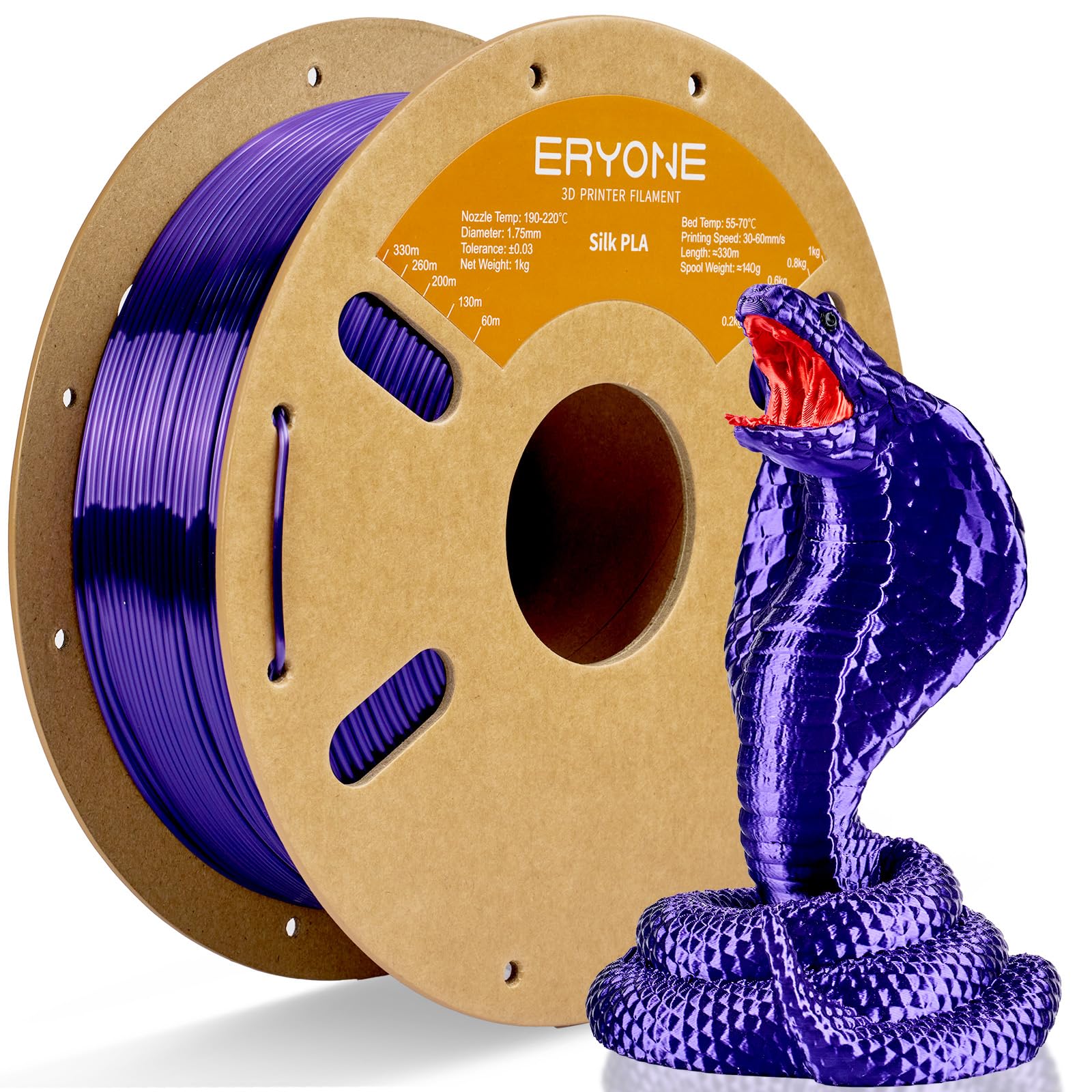 ERYONE Silk PLA Filament for 3D Printer 1.75mm +/- 0.03mm, Shiny Filament 1kg (2.1lbs)/Spool, Dark Purple